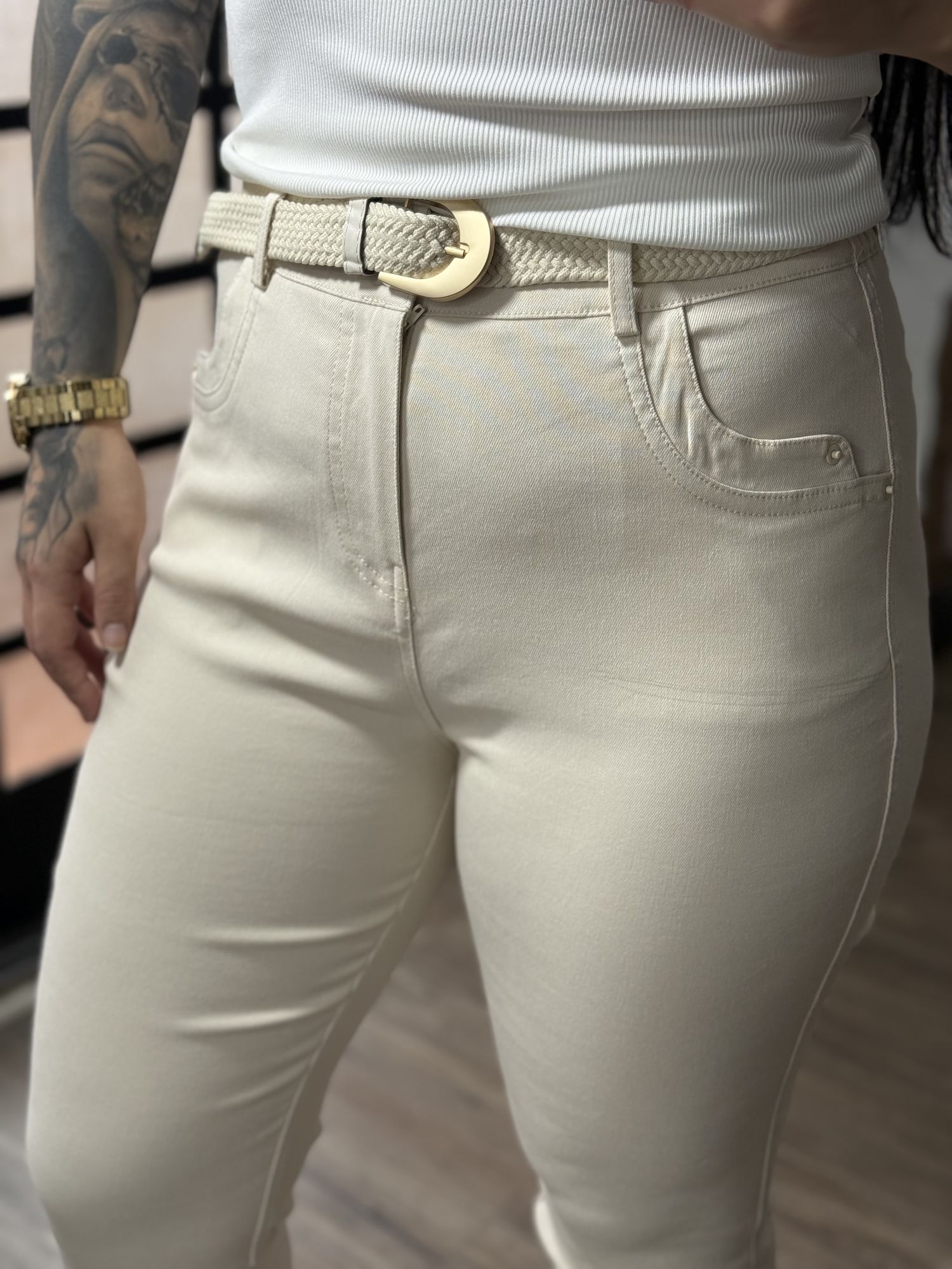 Calça Sarja C/ Cinto Nalu XY081 - Off C0127