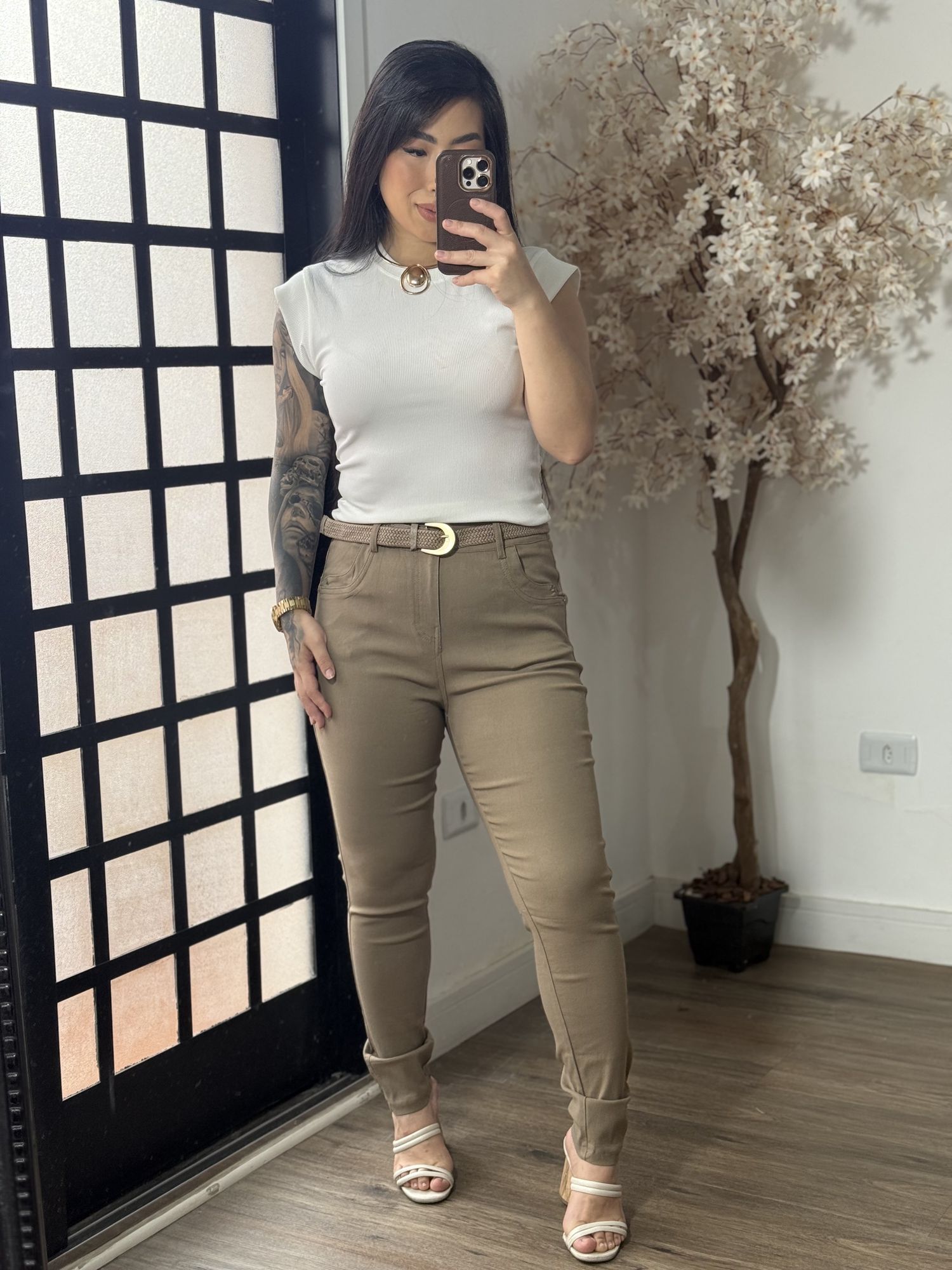 Calça Sarja C/ Cinto Nalu XY081 - marrom claro C0127