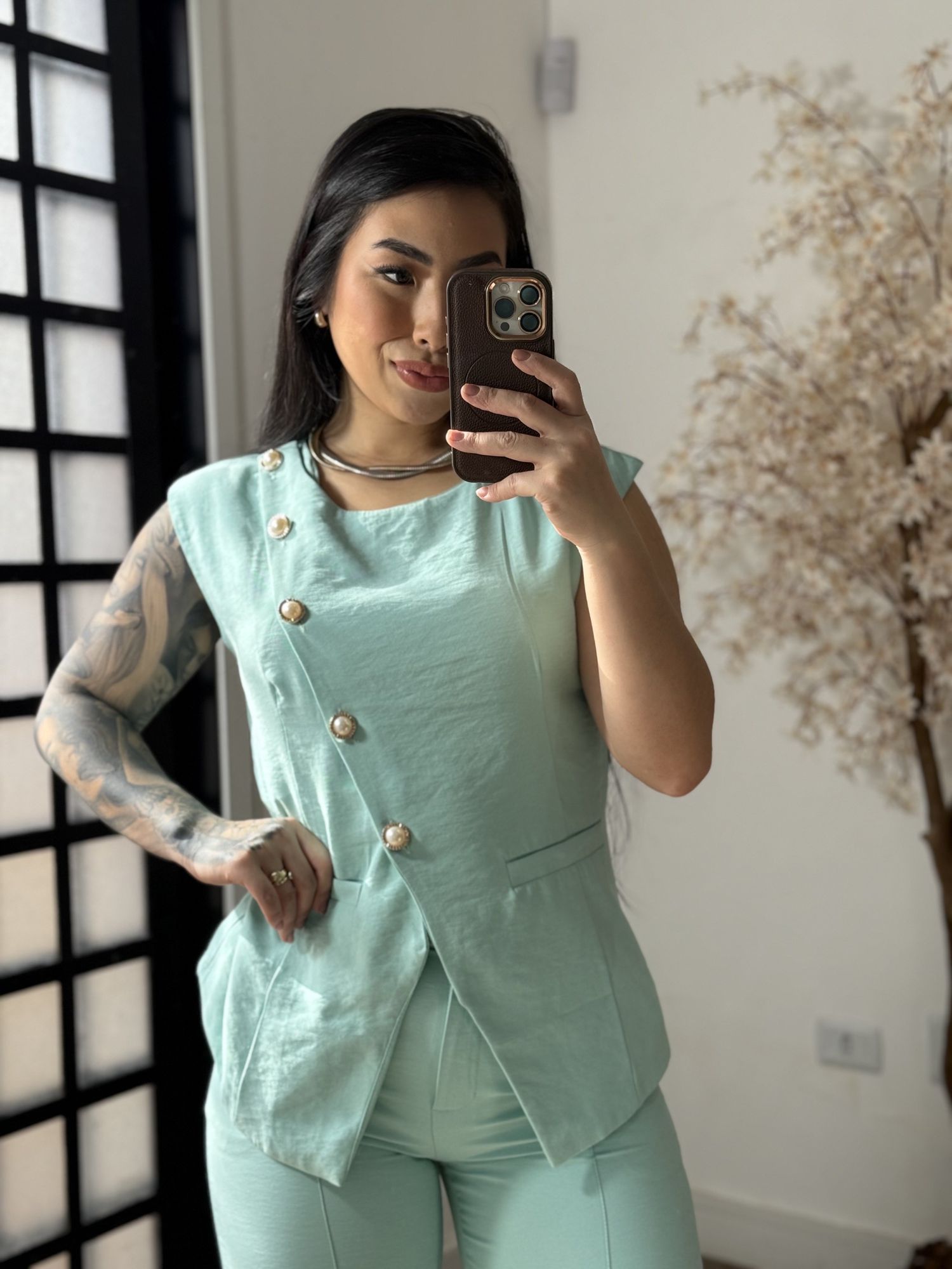 Conjunto Calça Marrant C/ Botões Lavínia 6601 - Verde Água C097