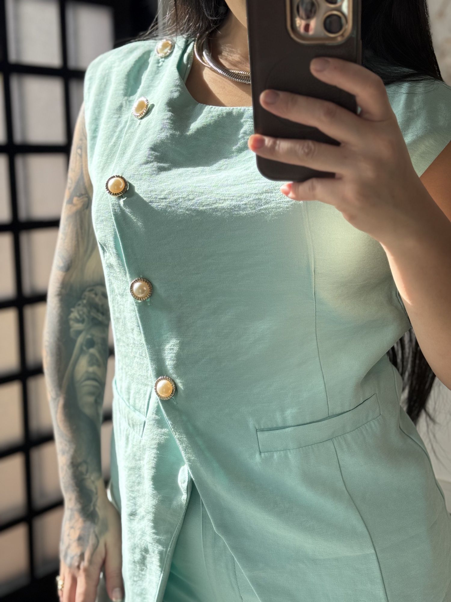 Conjunto Calça Marrant C/ Botões Lavínia 6601 - Verde Água C097