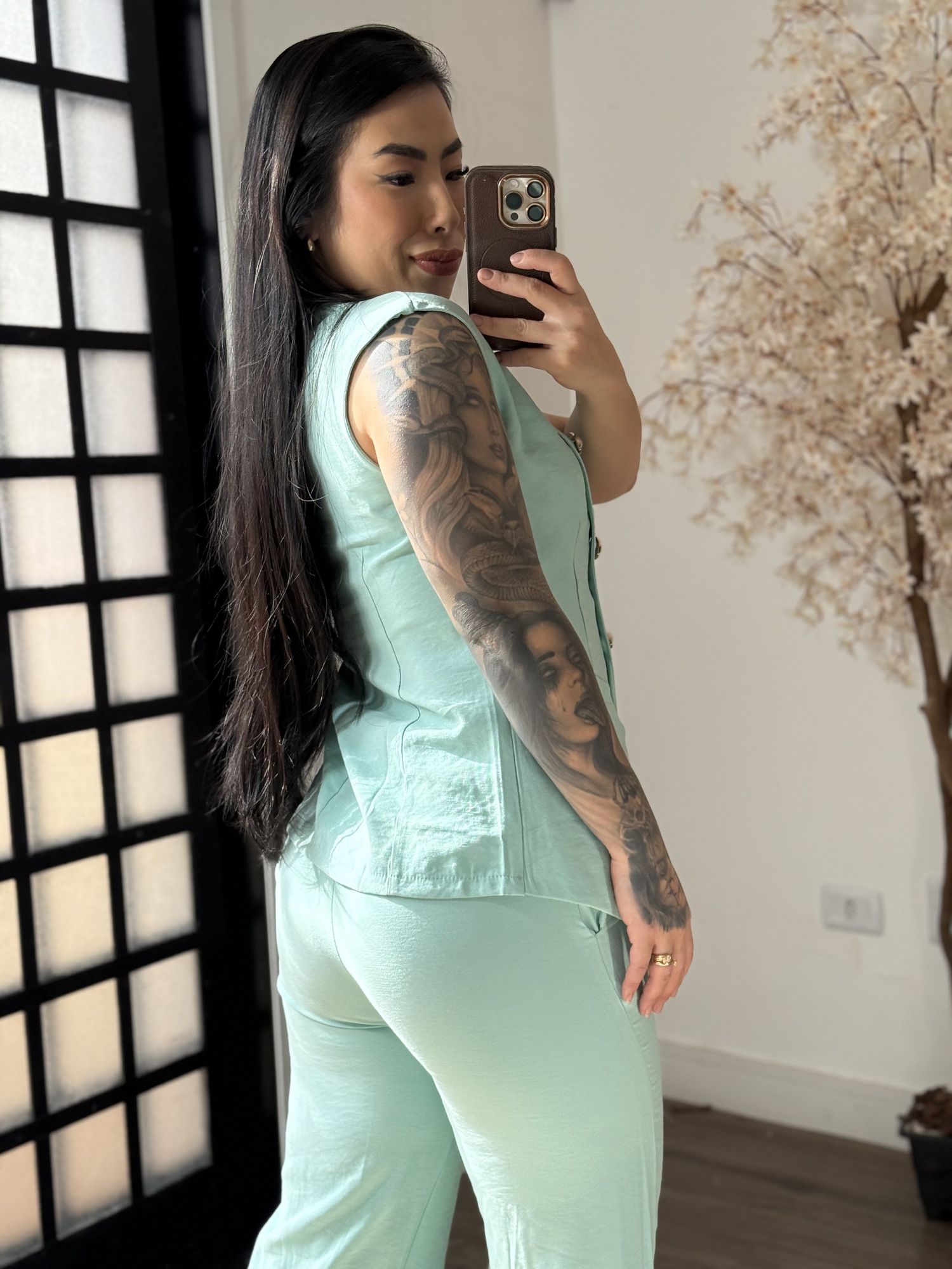 Conjunto Calça Marrant C/ Botões Lavínia 6601 - Verde Água C097