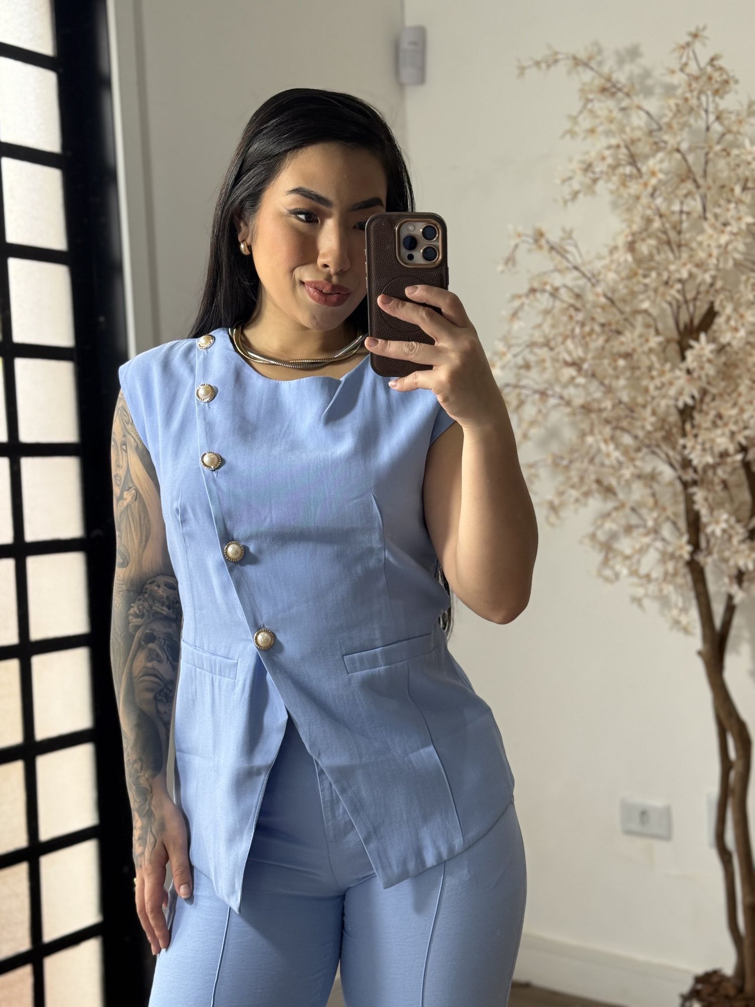 Conjunto Calça Marrant C/ Botões Lavínia 6601 - Azul C098