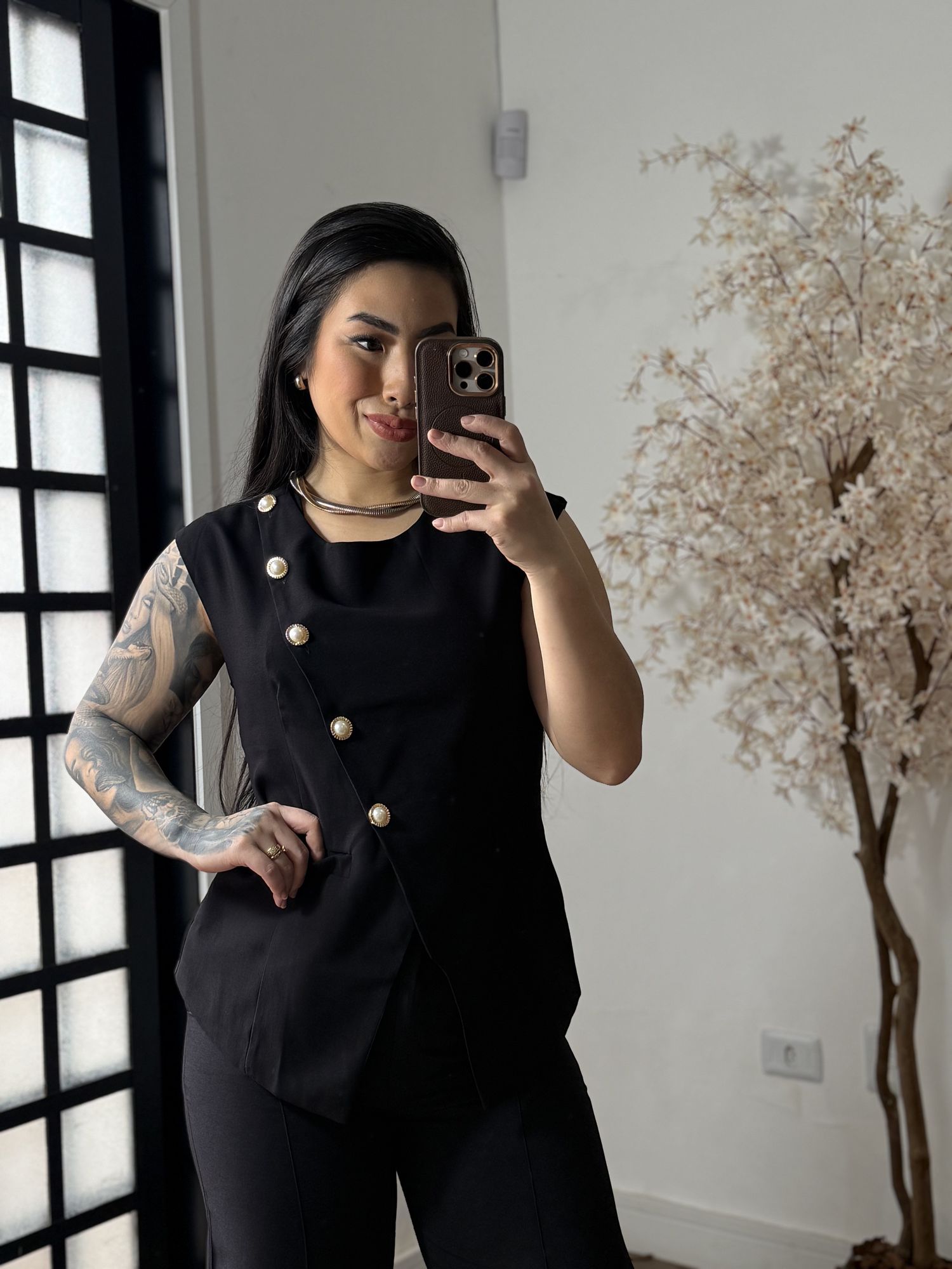 Conjunto Calça Marrant C/ Botões Lavínia 6601 - Preto C098