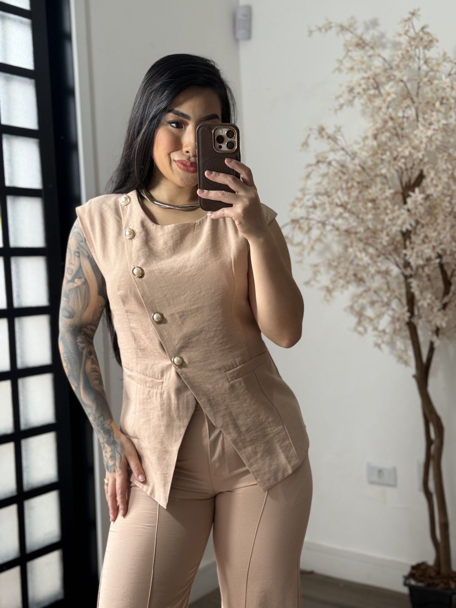 Conjunto Calça Marrant C/ Botões Lavínia 6601 - Nude C097