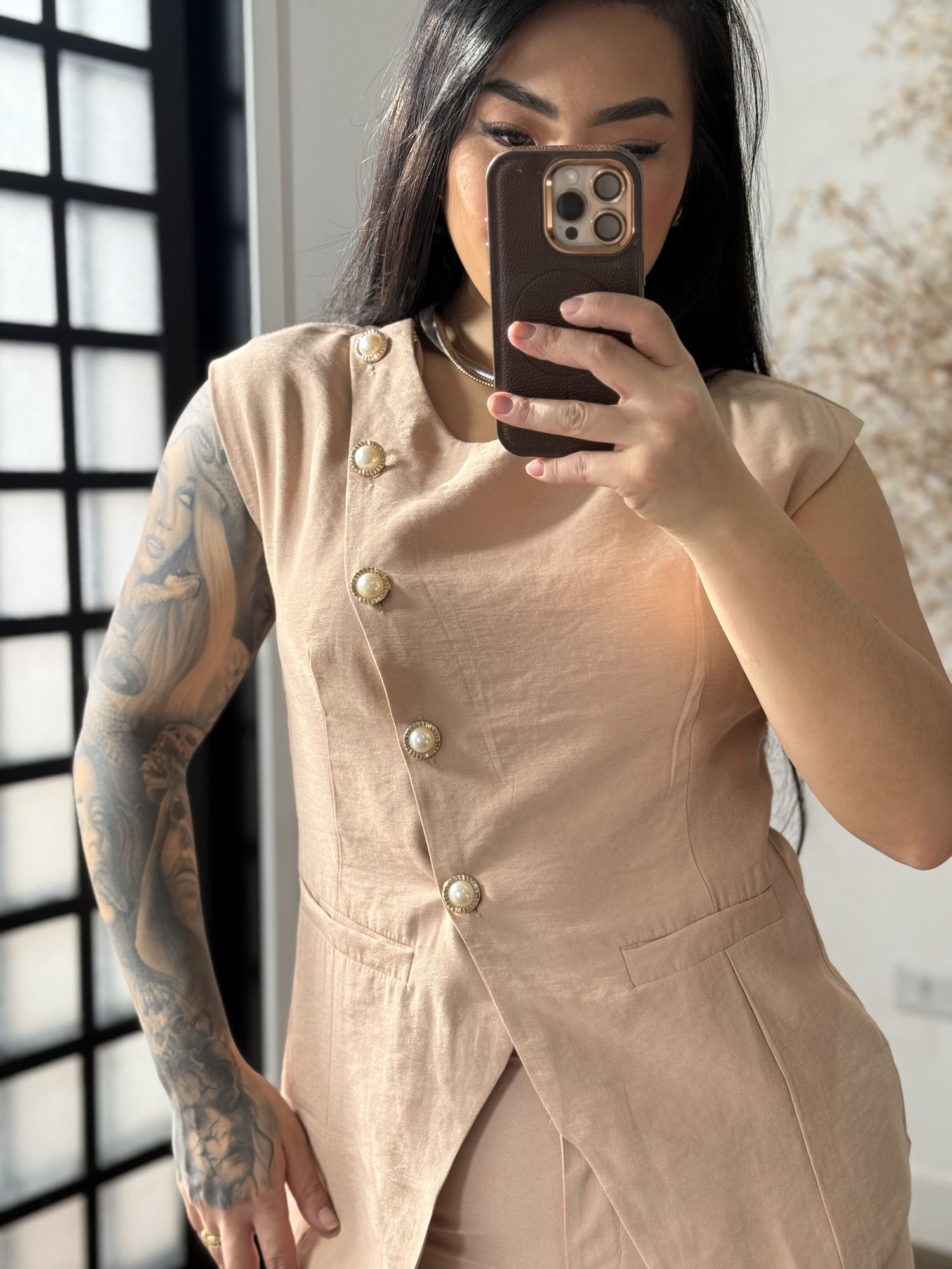 Conjunto Calça Marrant C/ Botões Lavínia 6601 - Nude C097