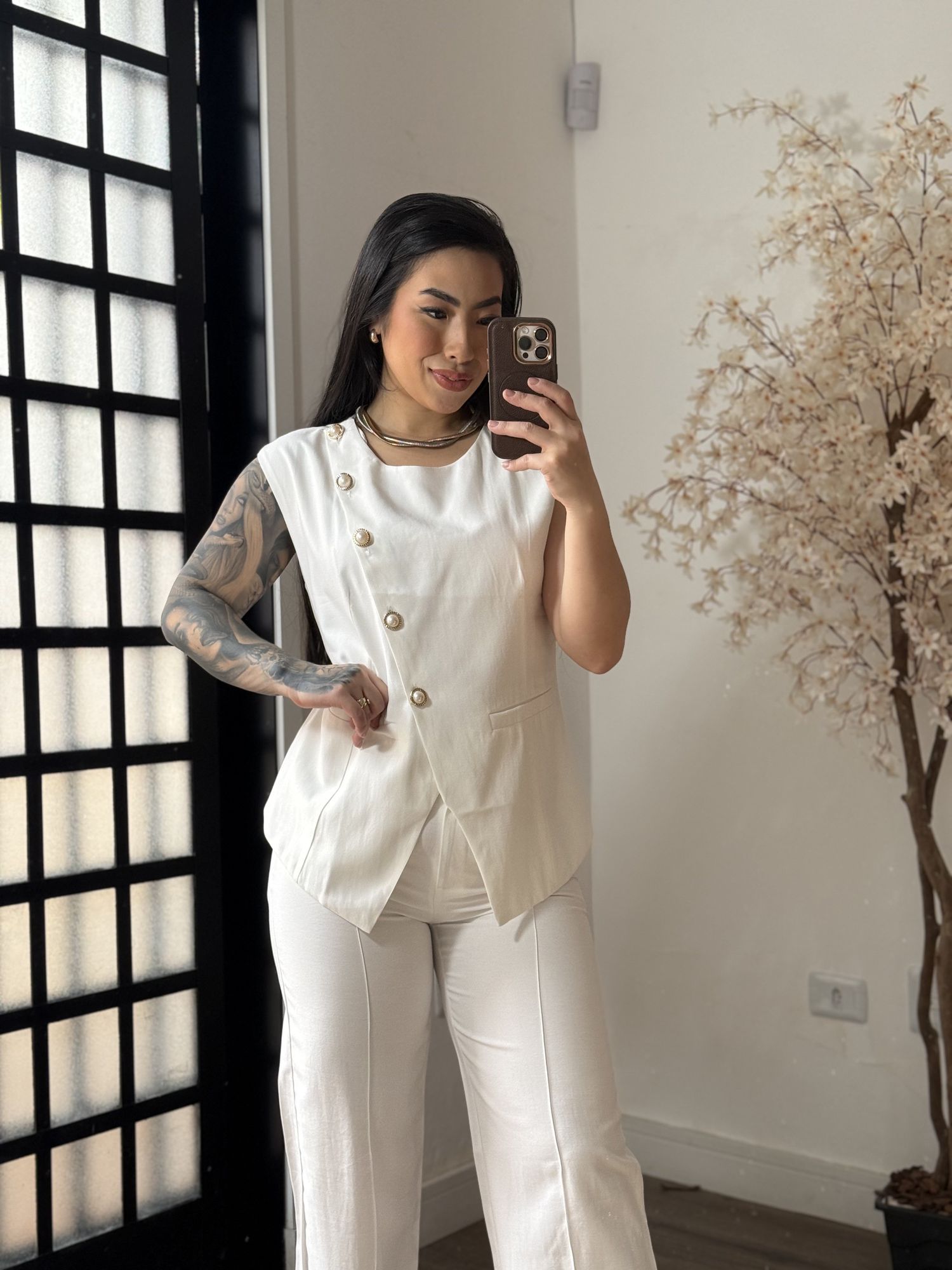 Conjunto Calça Marrant C/ Botões Lavínia 6601 - Branco C097