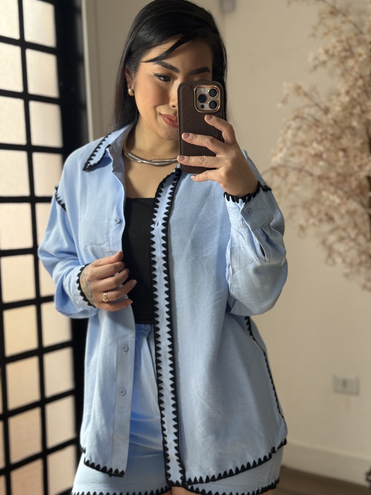 Conjunto Shorts Bordado Marina 1651 - Azul Claro C050