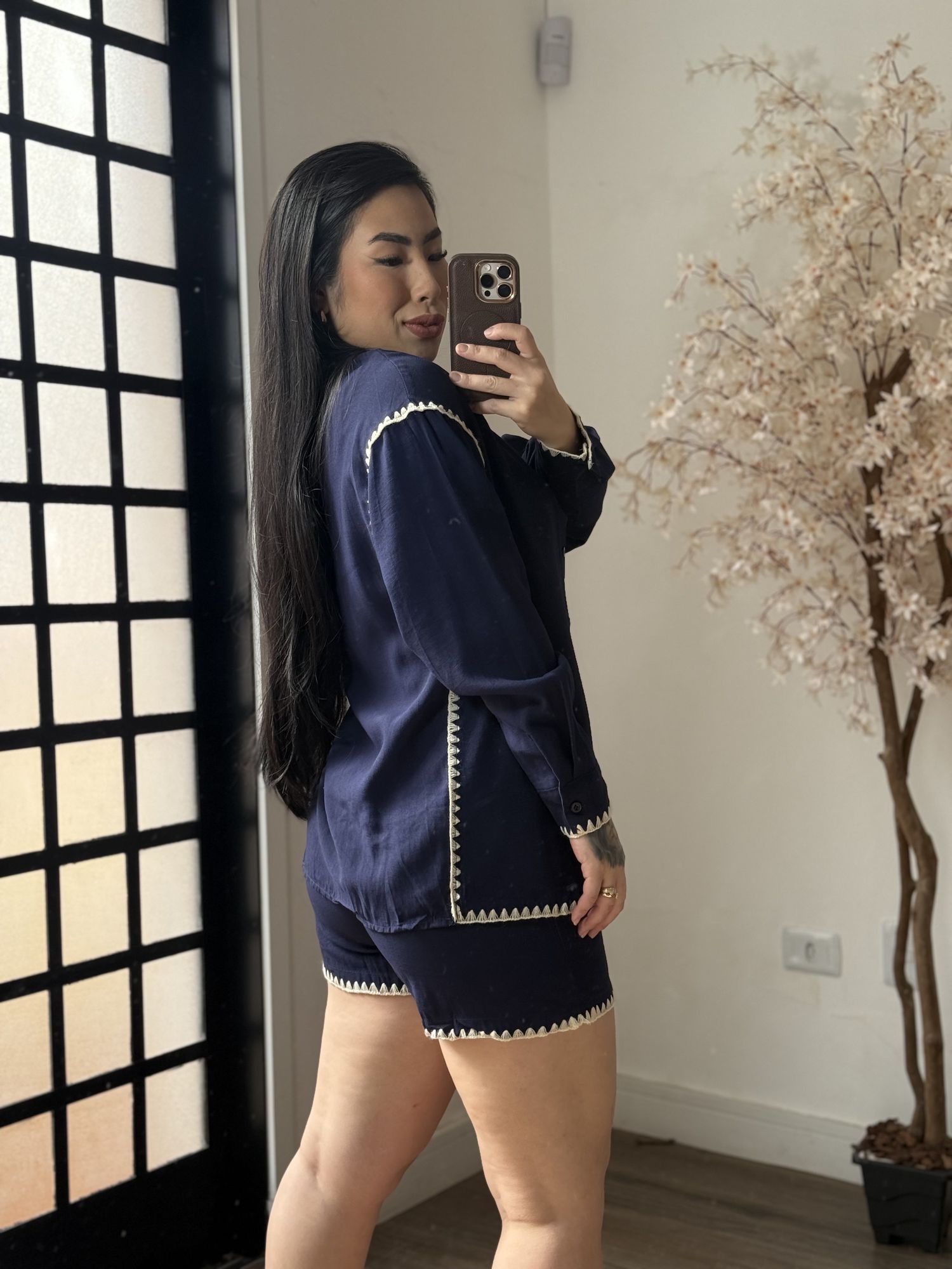 Conjunto Shorts Bordado Marina 1651 - Azul Marinho C050