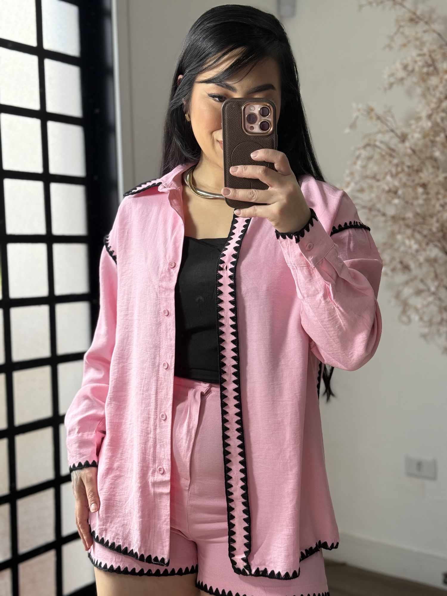 Conjunto Shorts Bordado Marina 1651 - Rosa C050