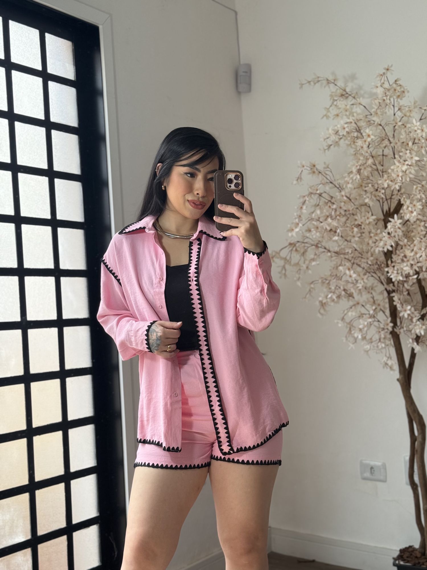 Conjunto Shorts Bordado Marina 1651 - Rosa C050