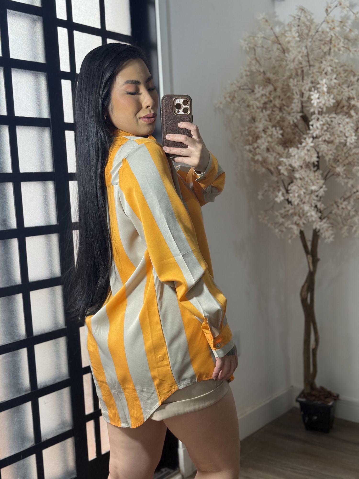 Camisa Listrada Acetinada 2253-Y - Laranja 