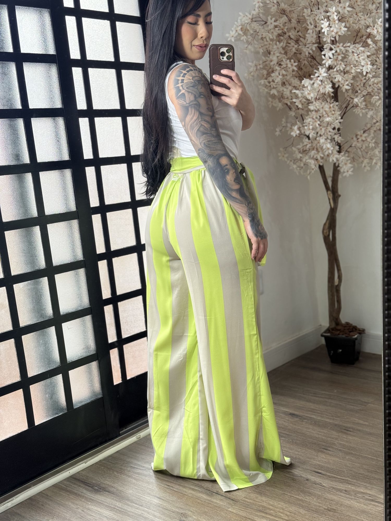 Calça Listrada Acetinado 2576Y - Verde 