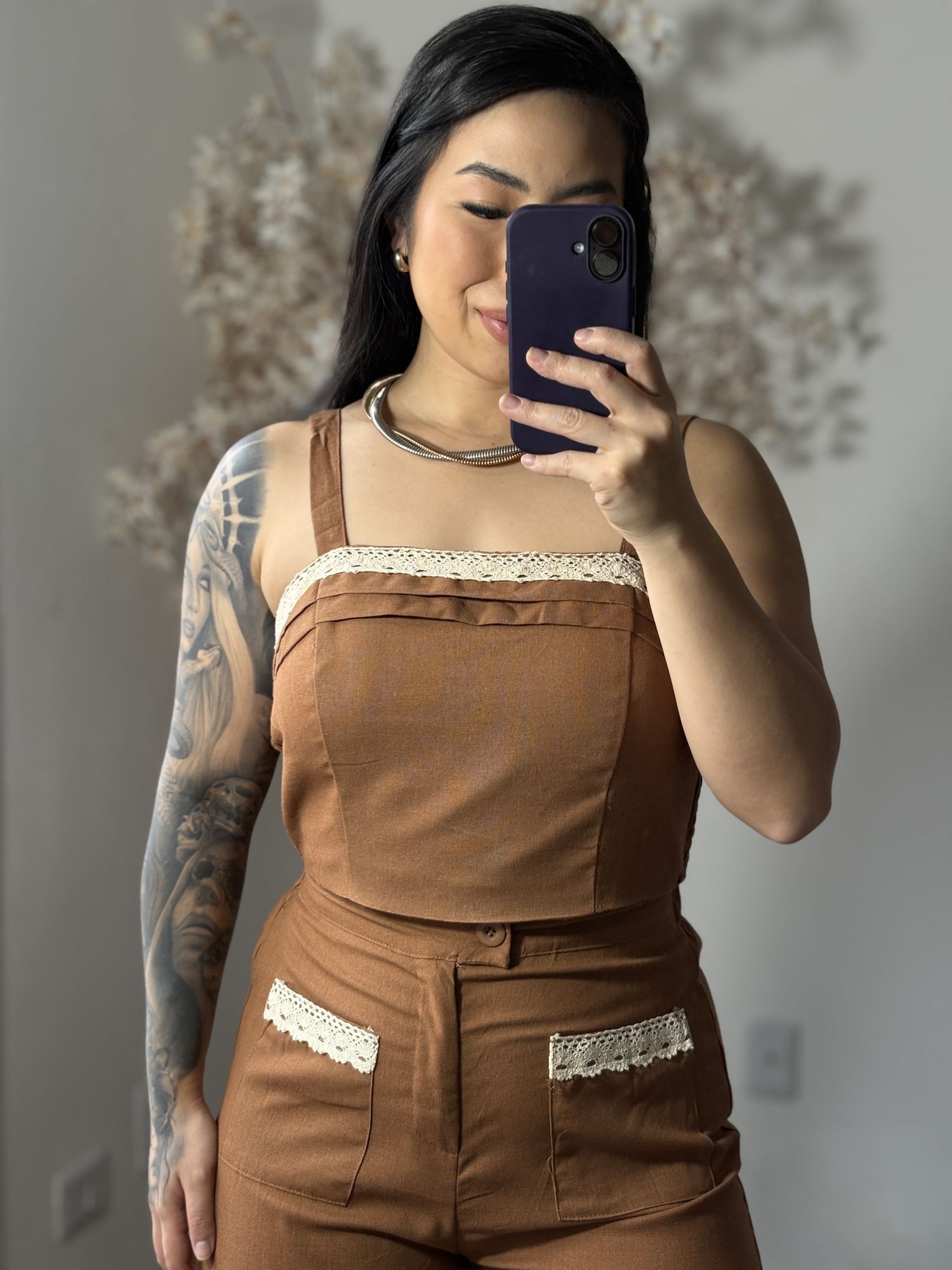 Conjunto Linho Bordado SD1624 - Marrom C026