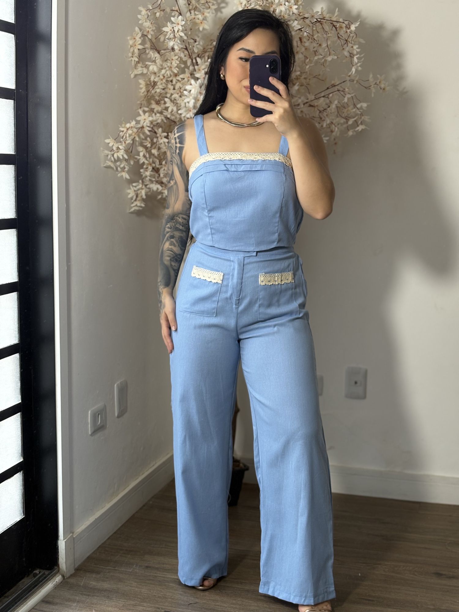 Conjunto Linho Bordado SD1624 - Azul C026