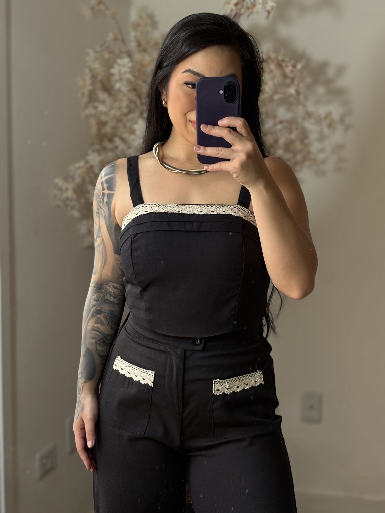 Conjunto Linho Bordado SD1624 - Preto C026