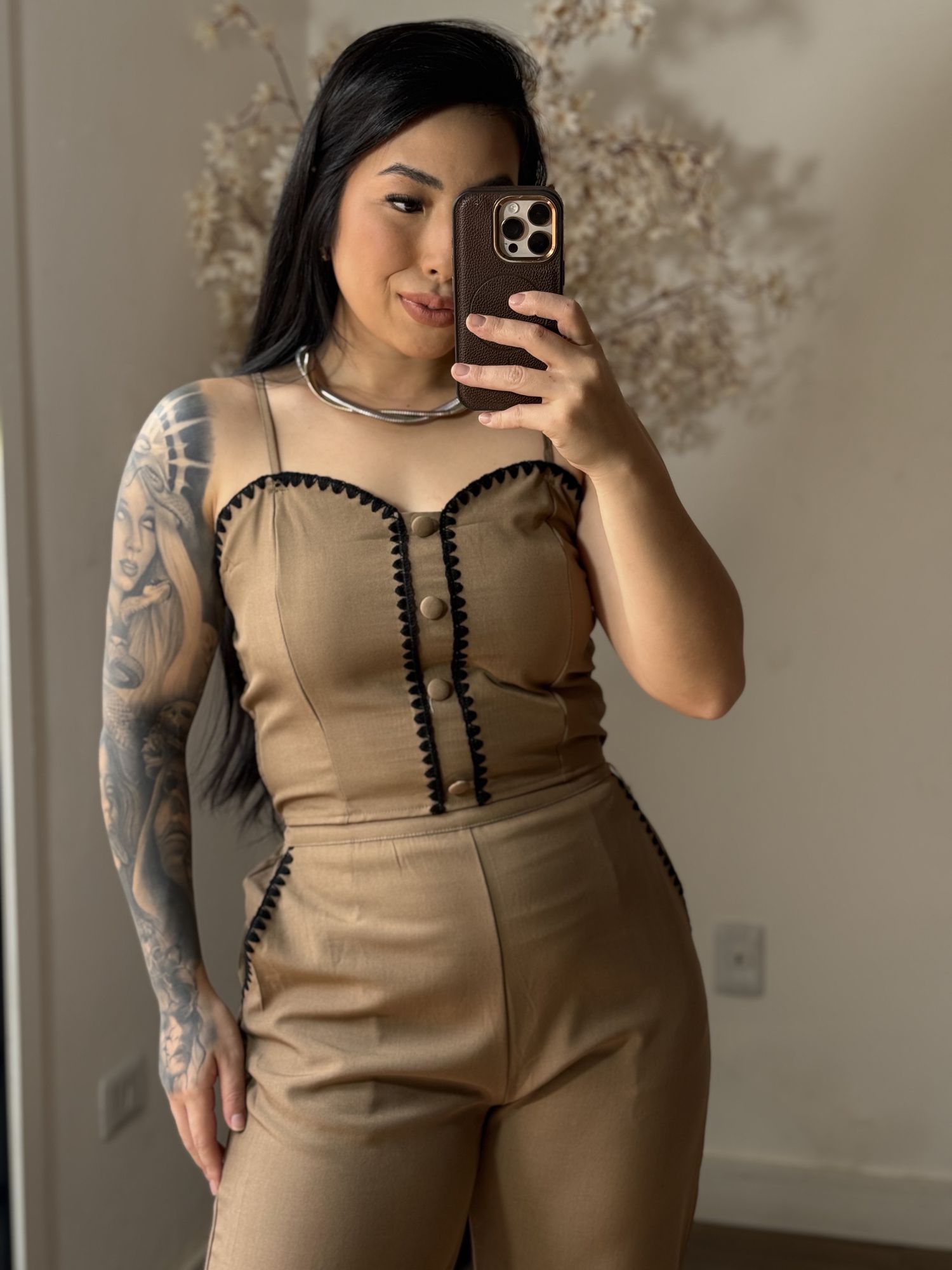 Conjunto Calça Bordado Mel SD1631 - Marrom C037