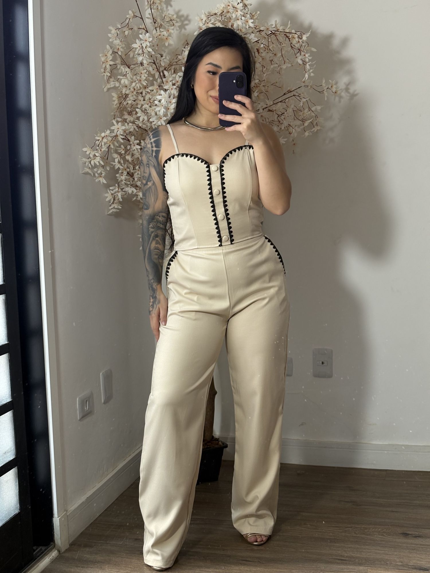 Conjunto Calça Bordado Mel SD1631 - Creme C037