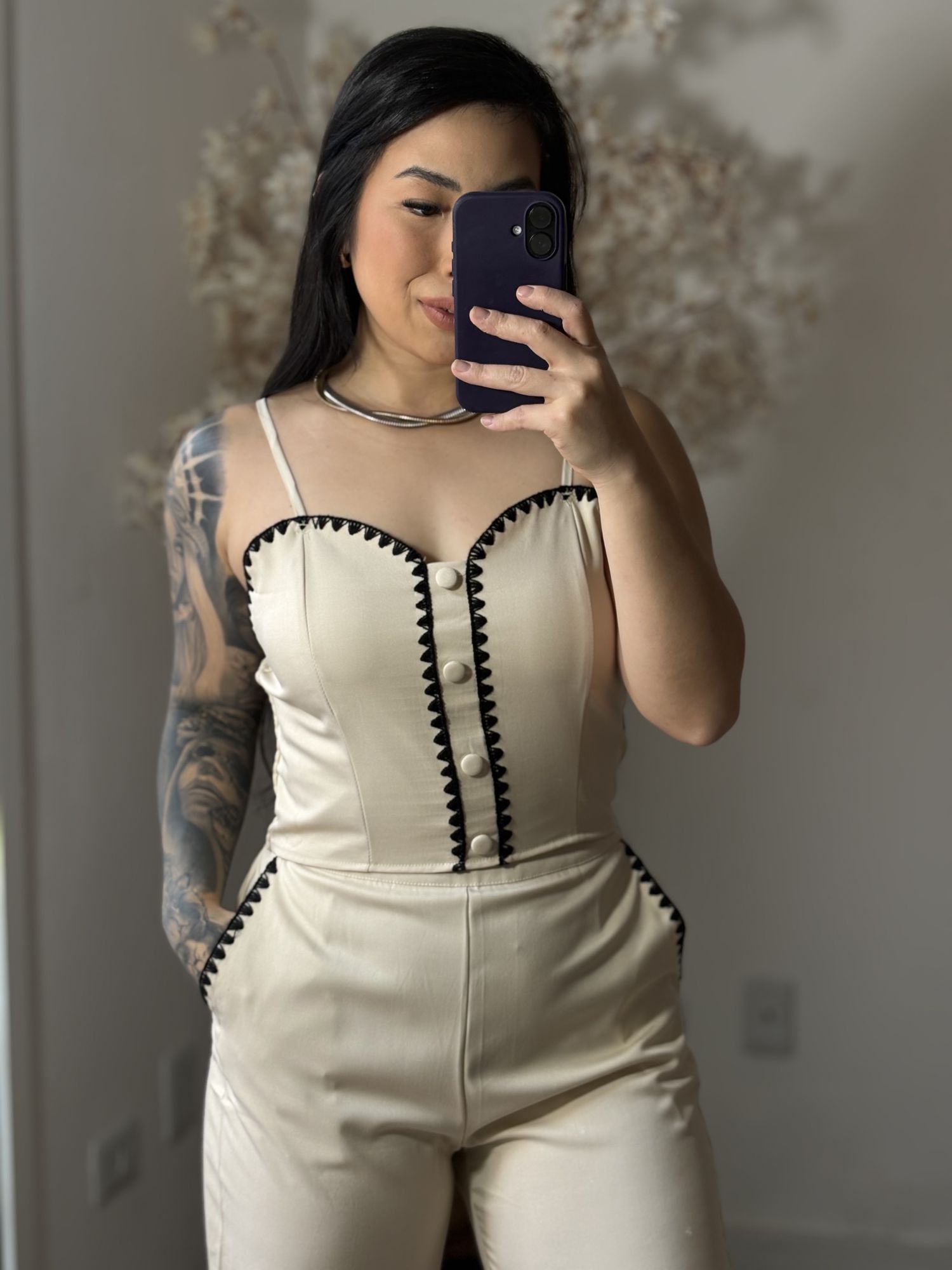 Conjunto Calça Bordado Mel SD1631 - Creme C037