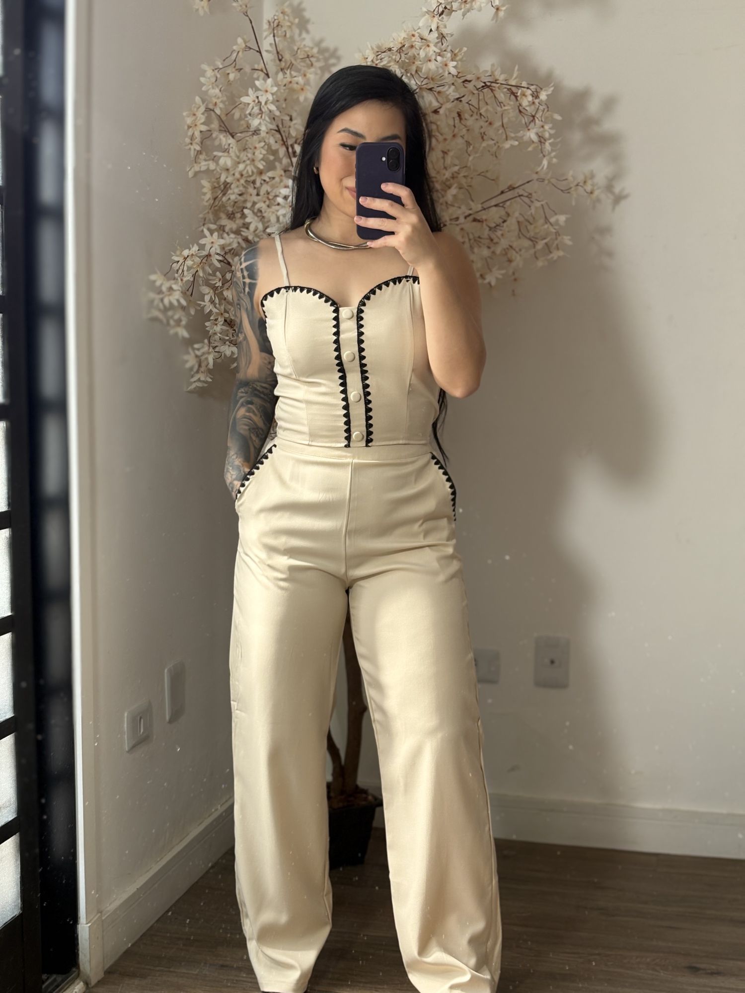 Conjunto Calça Bordado Mel SD1631 - Creme C037