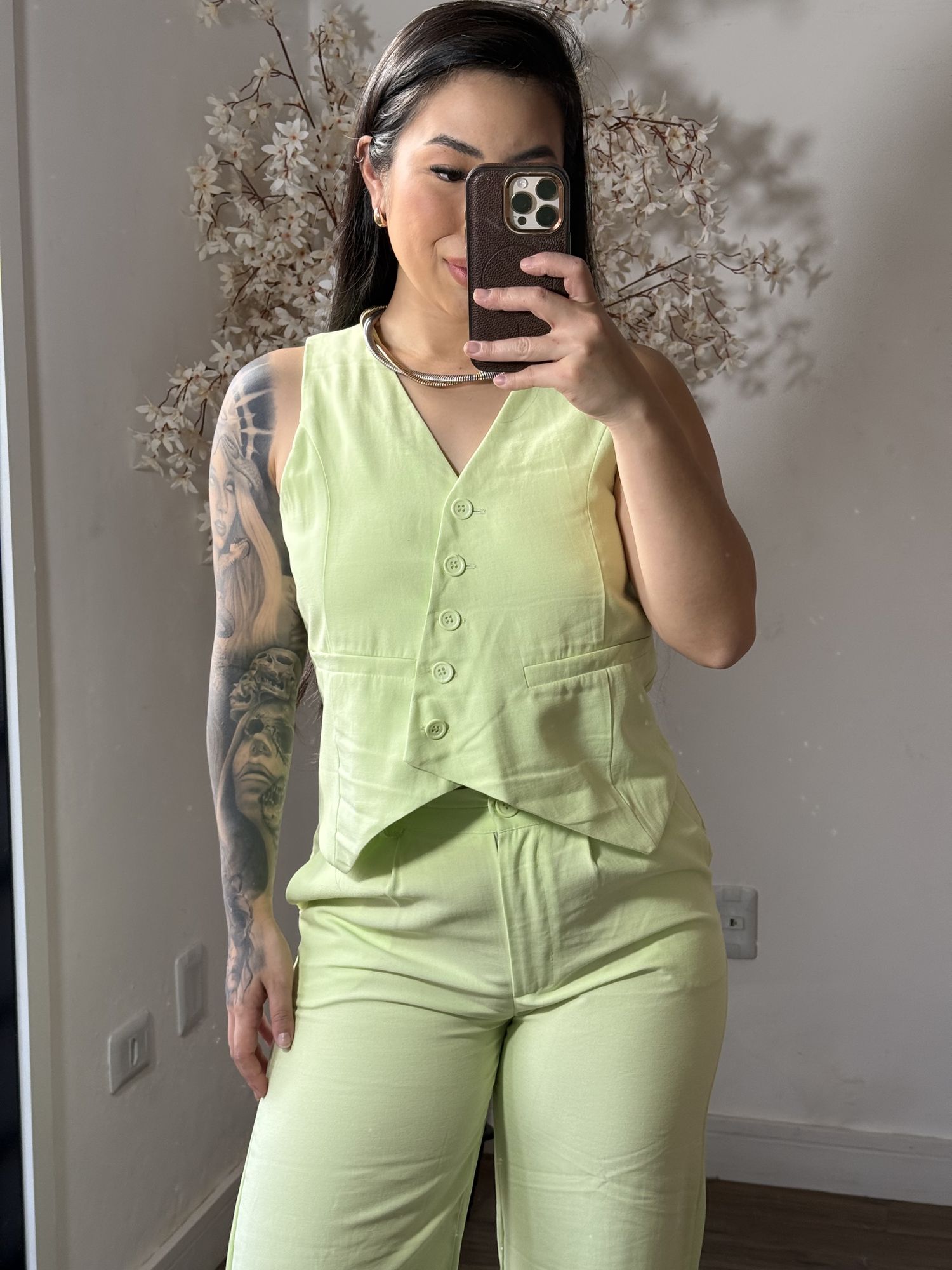 Conjunto Calça com Colete Allany 0002 - Verde Claro C029