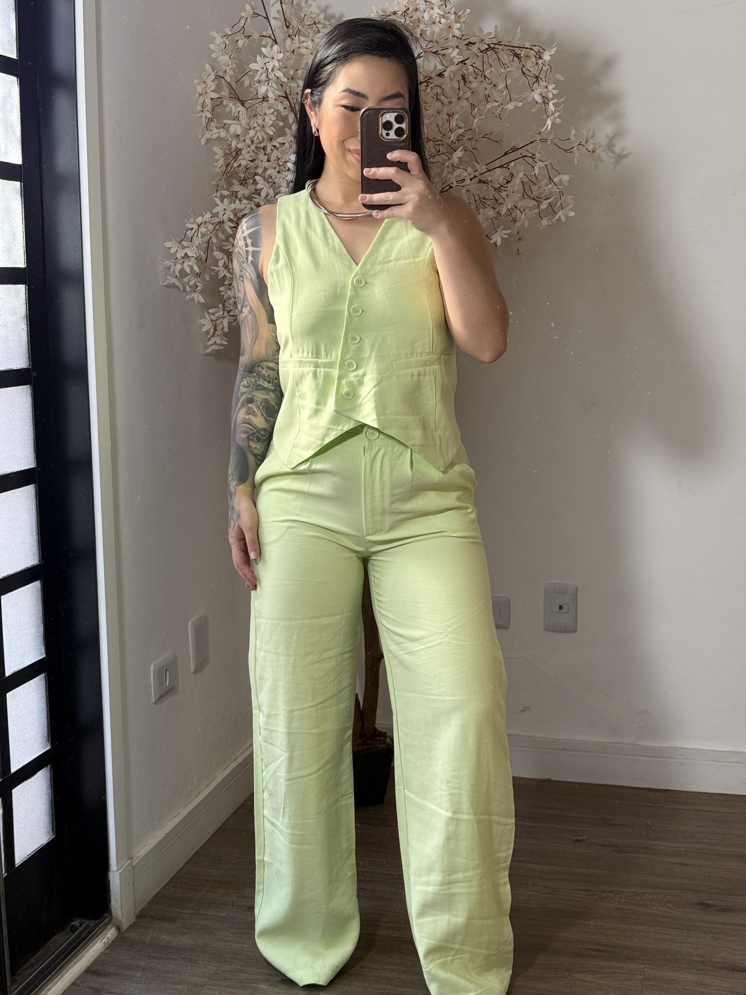 Conjunto Calça com Colete Allany 0002 - Verde Claro C029