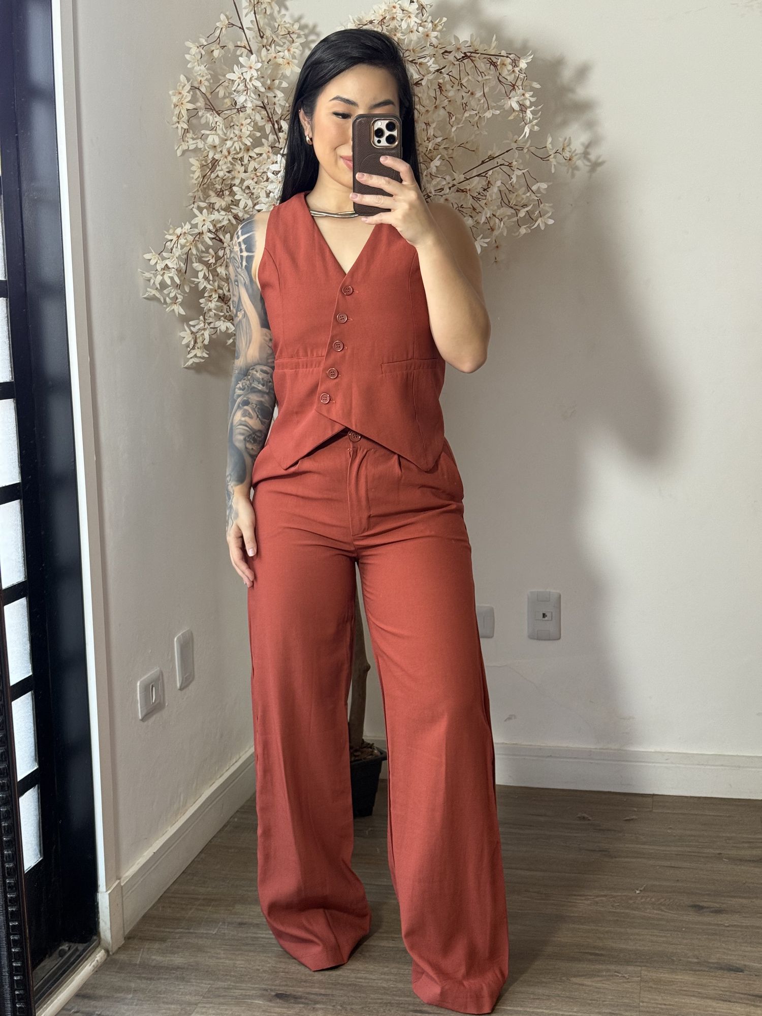 Conjunto Calça com Colete Allany 0002 - Telha 