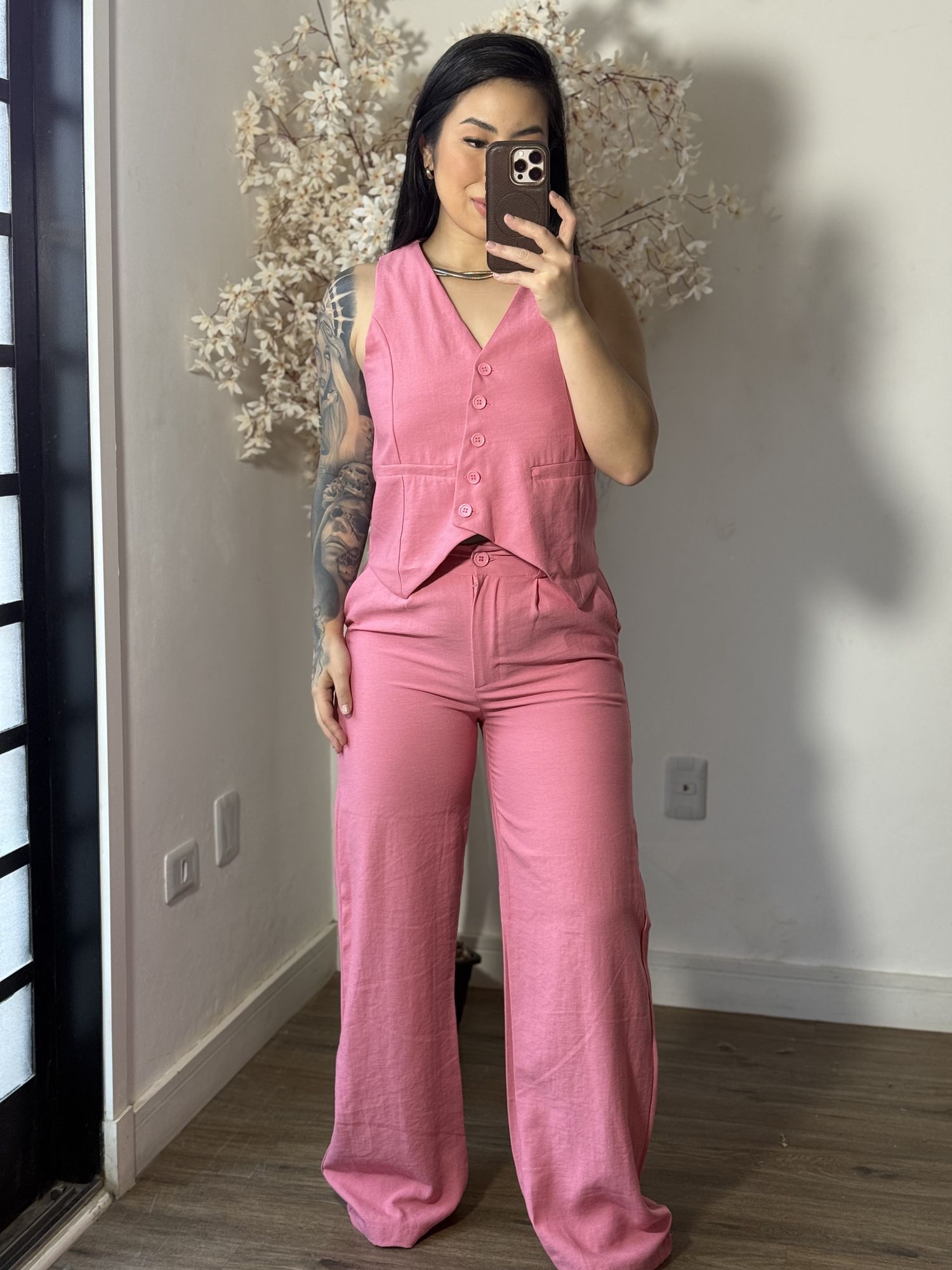 Conjunto Calça com Colete Allany 0002 - Rosa C029