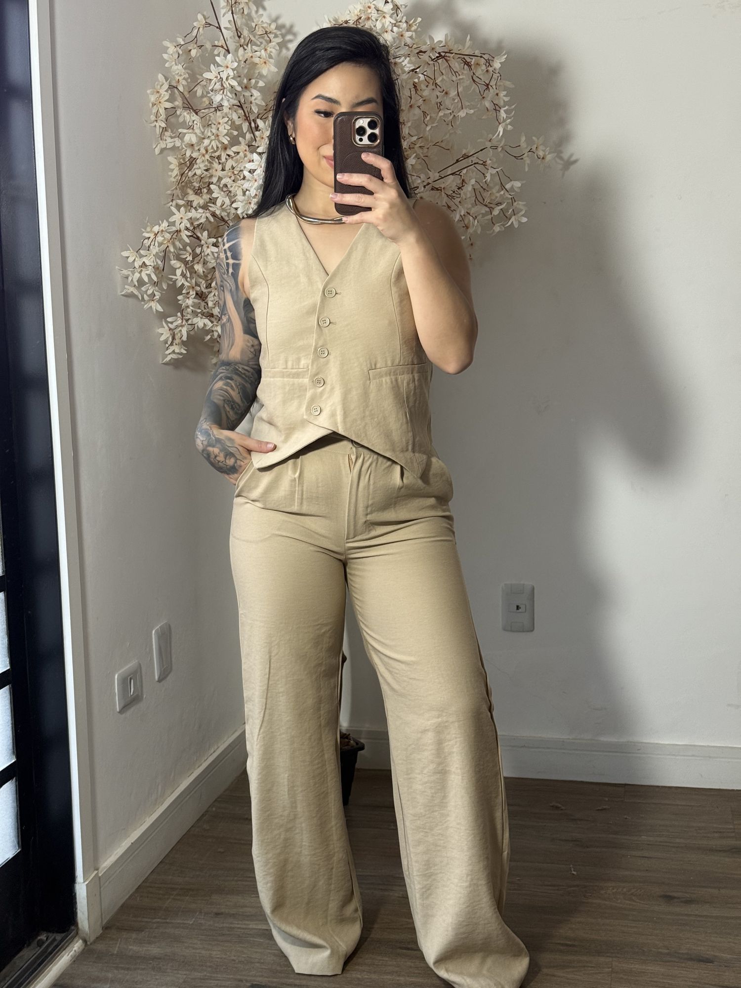 Conjunto Calça com Colete Allany 0002 - Bege C029