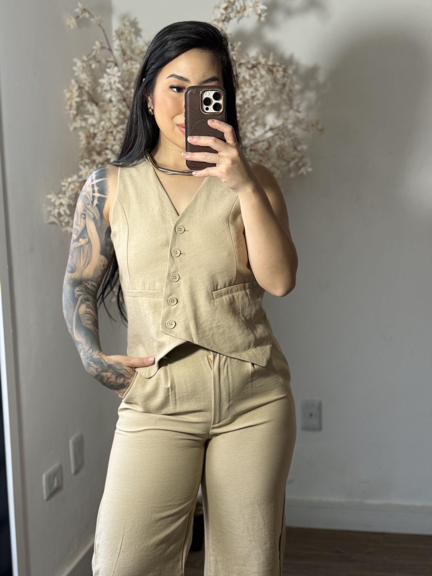 Conjunto Calça com Colete Allany 0002 - Bege C029