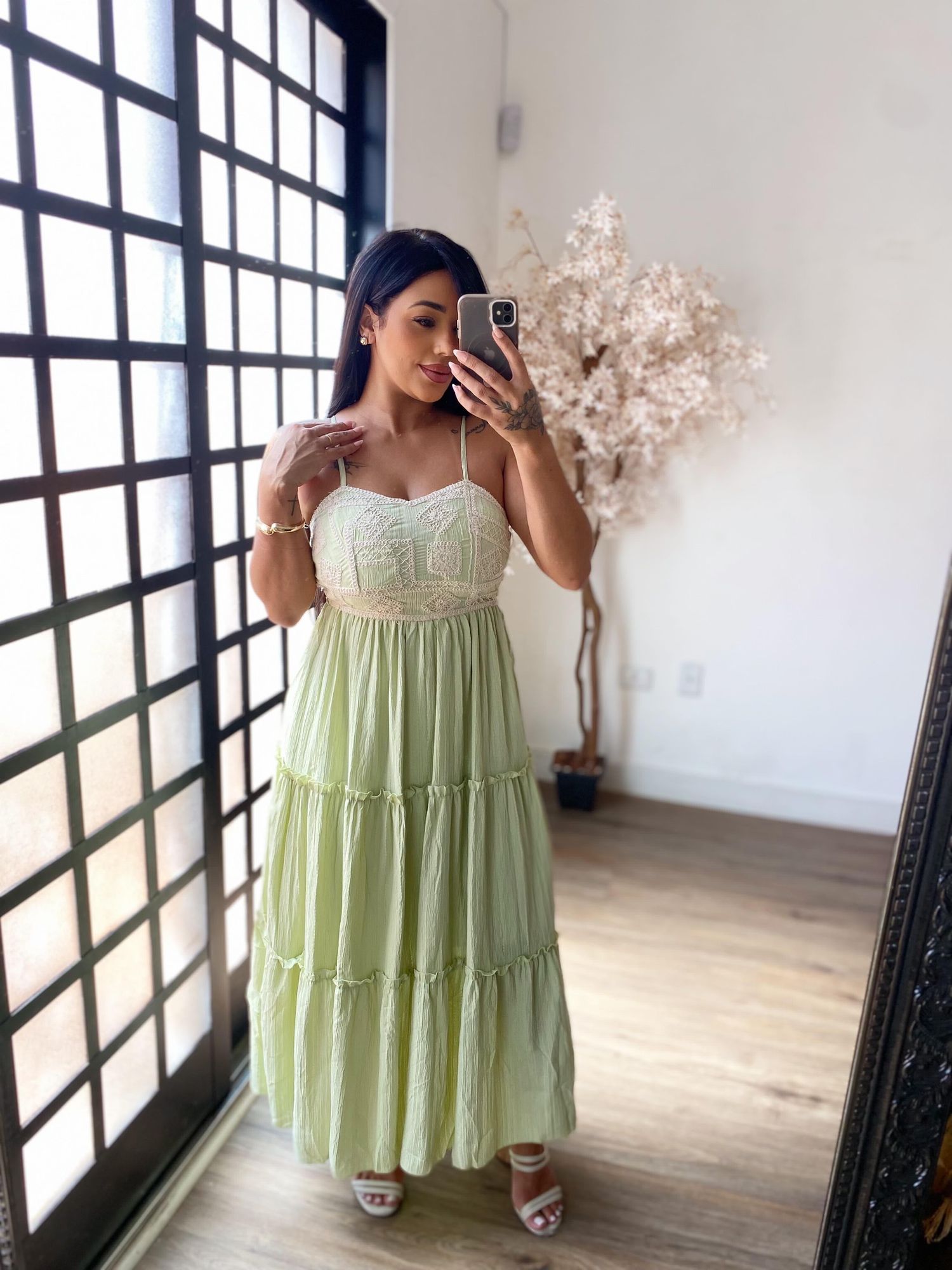 Vestido Bordado Ilana A5175 - Verde Claro C045