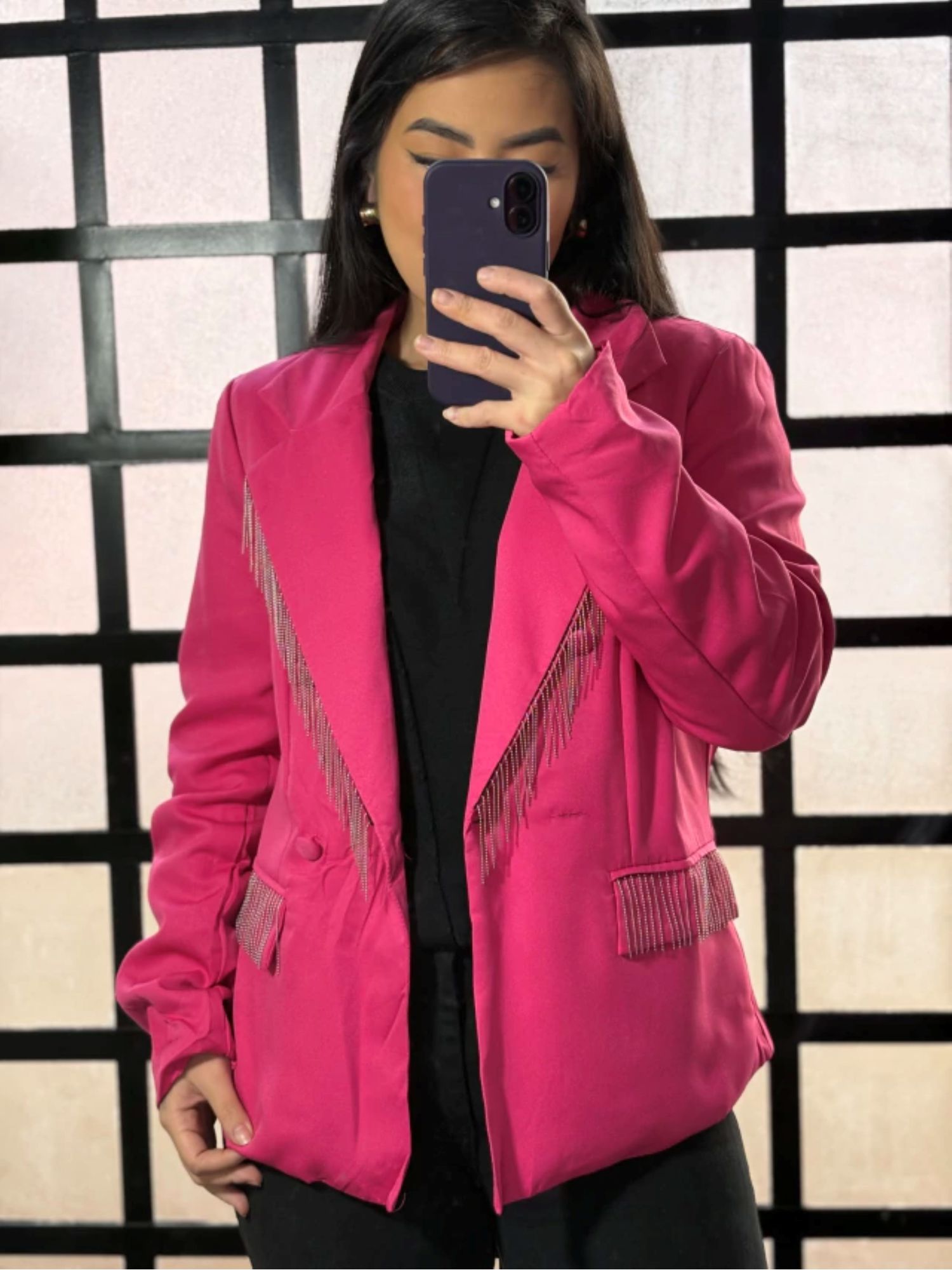 Blazer alfaiataria com franja 85086 - Pink 