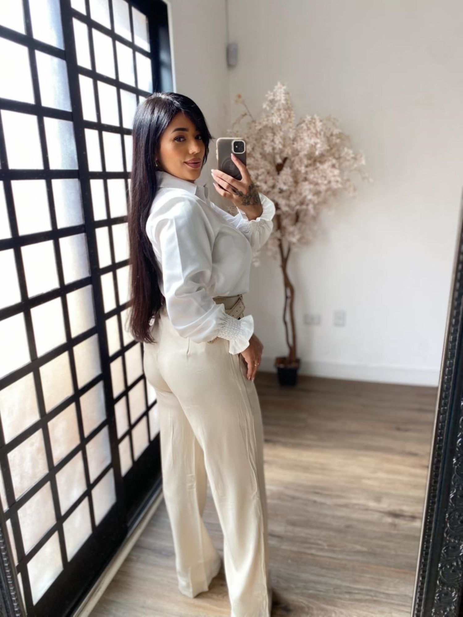 Calça Pantalona C/ Cinto Atena 3490 - Bege C118