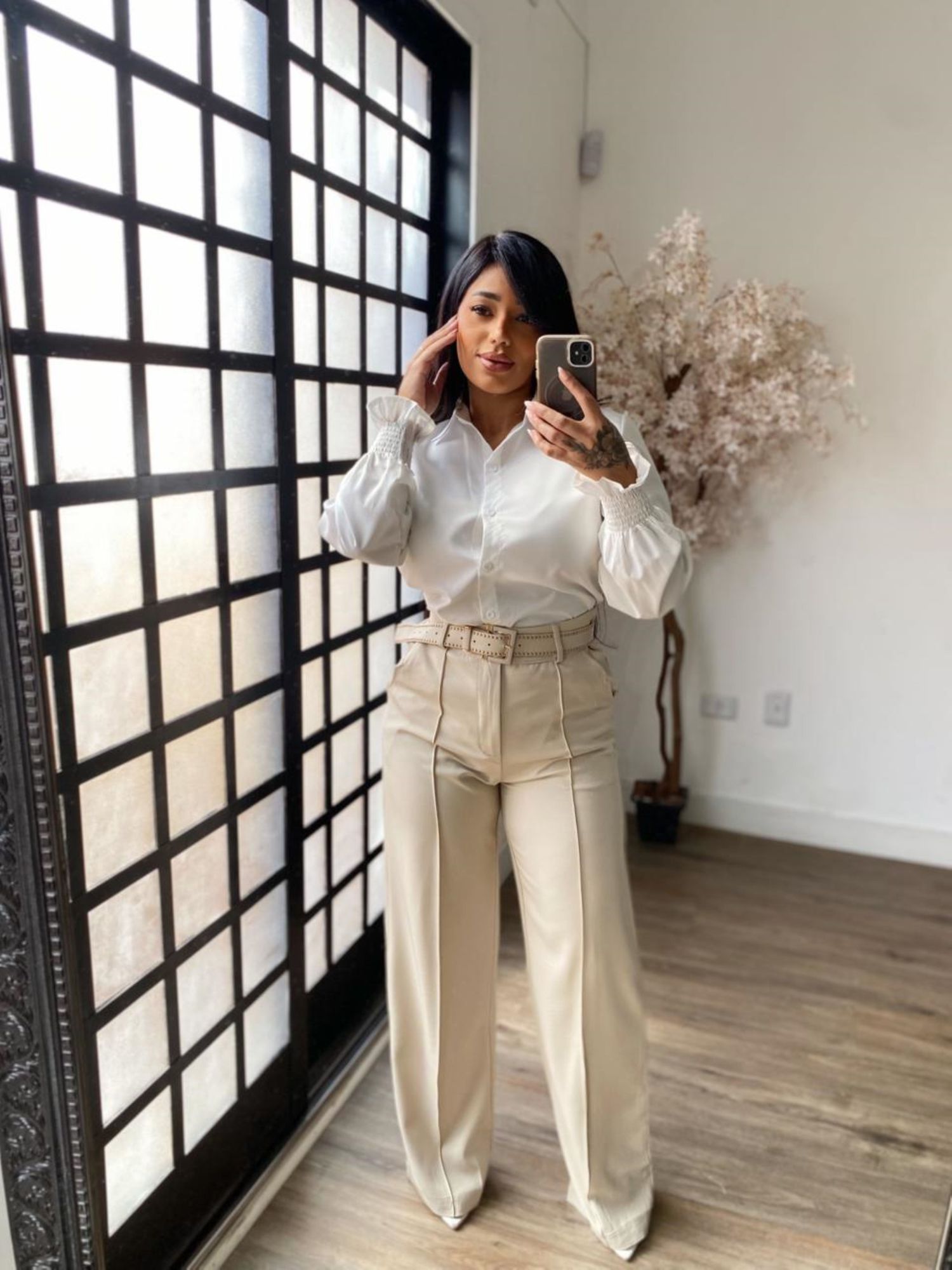 Calça Pantalona C/ Cinto Atena 3490 - Bege C118