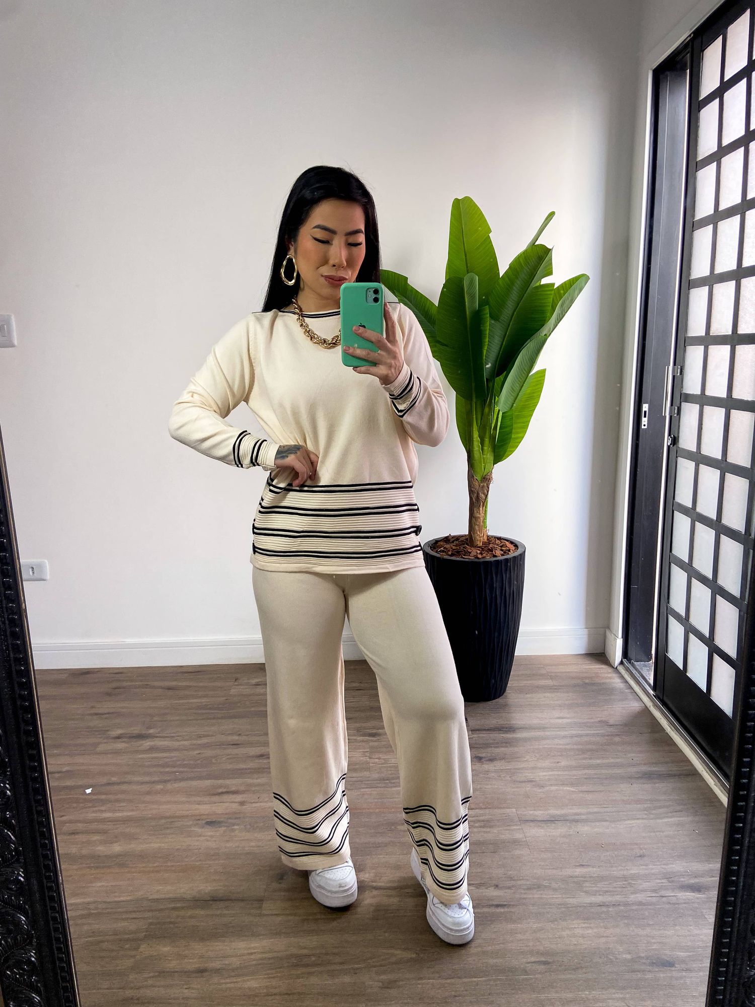Calça Tricô Bela F068 - Creme 