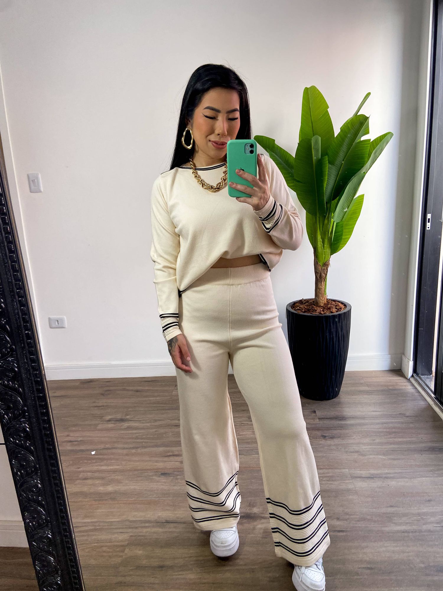 Calça Tricô Bela F068 - Creme 