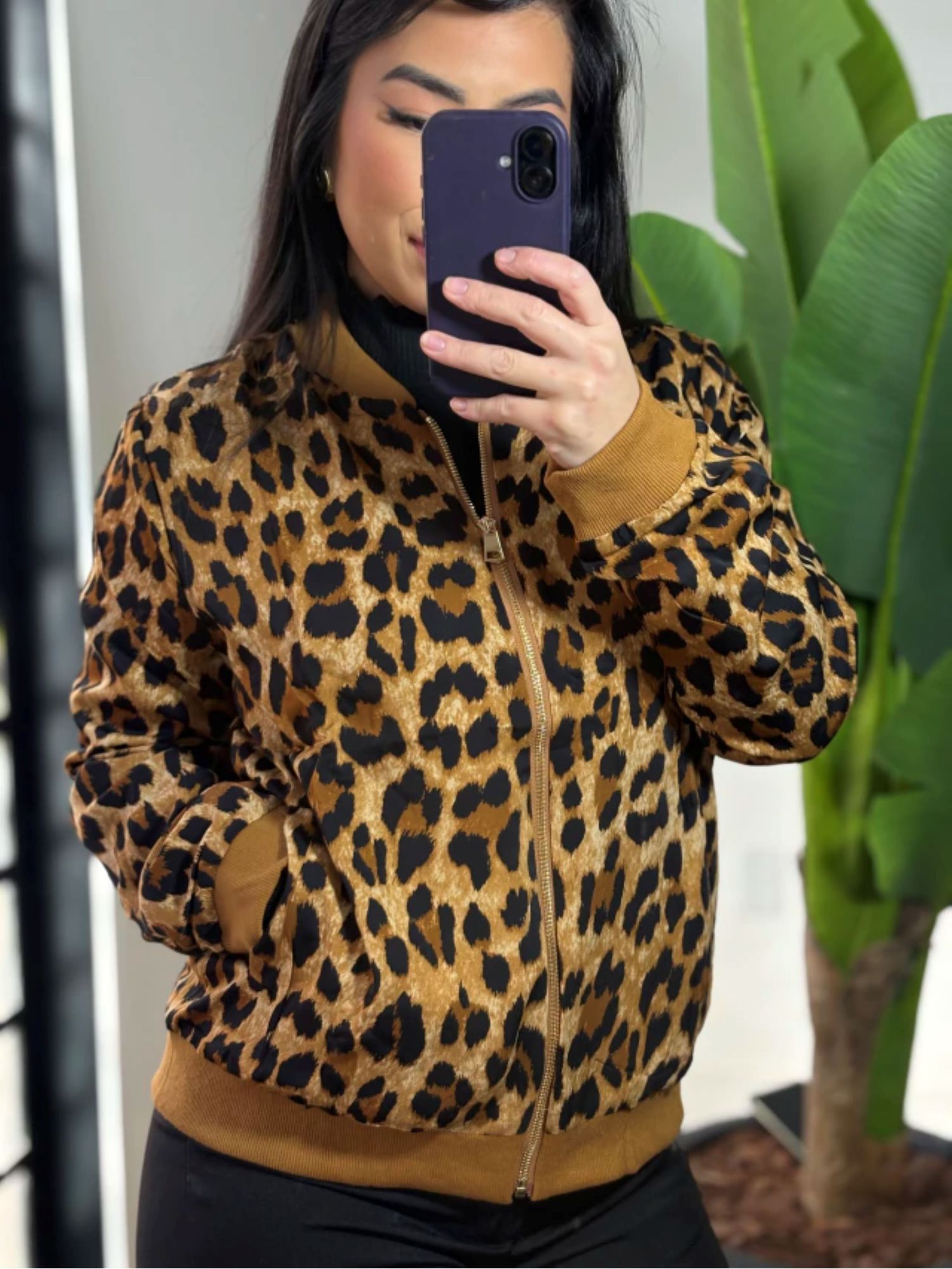 Bomber animal print acetinada Ana Clara 3234-Marrom