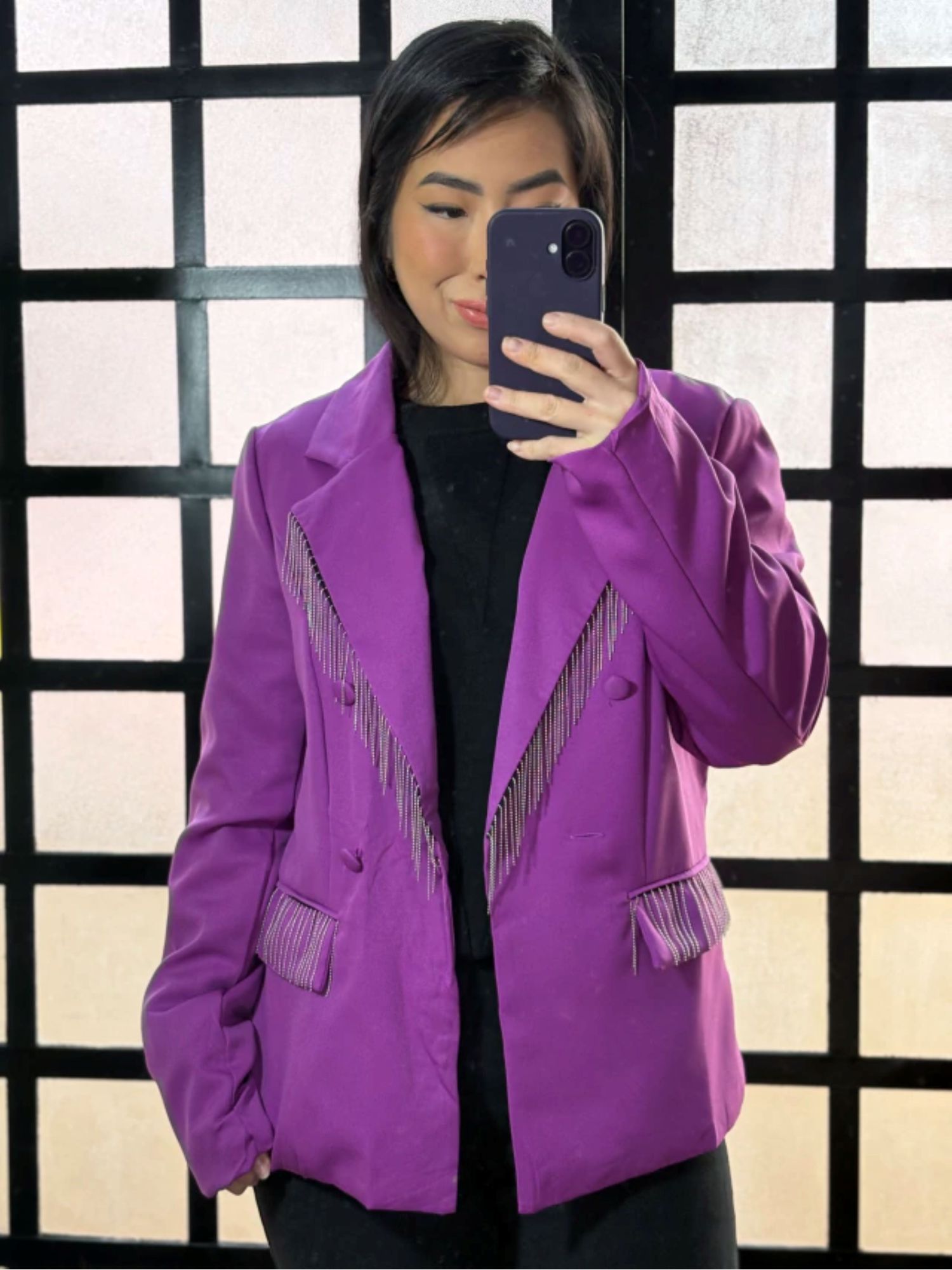Blazer alfaiataria com franja 85086 - Roxo 