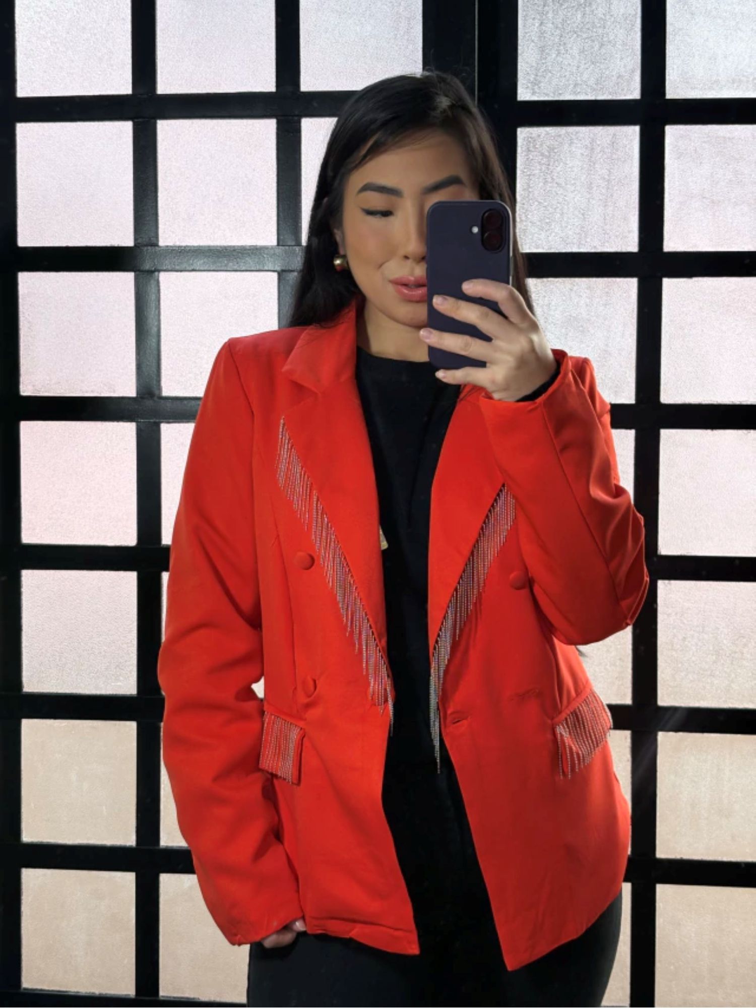 Blazer alfaiataria com franja 85086 - Vermelho