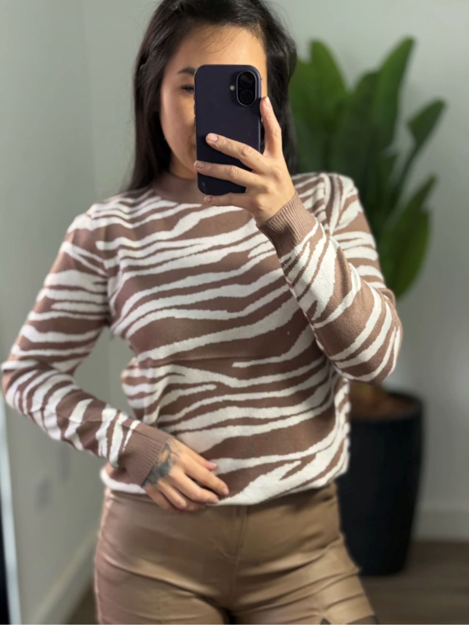 Blusa Trico Zebra 159- Marrom Claro