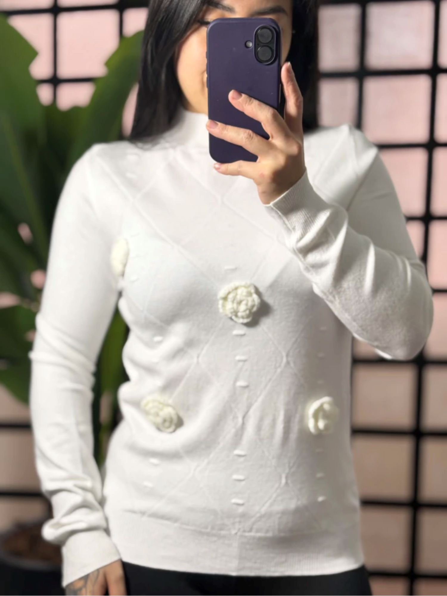 Blusa Trico flor Jasmin 1617- Off White