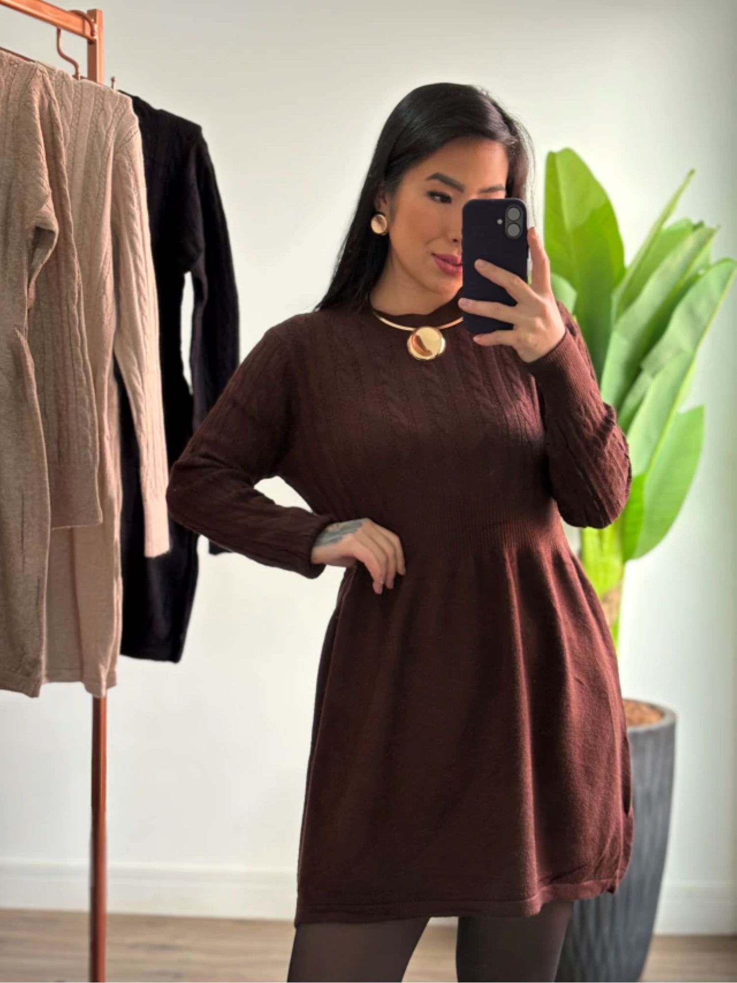 Vestidinho tricô Agda 085 - bege 