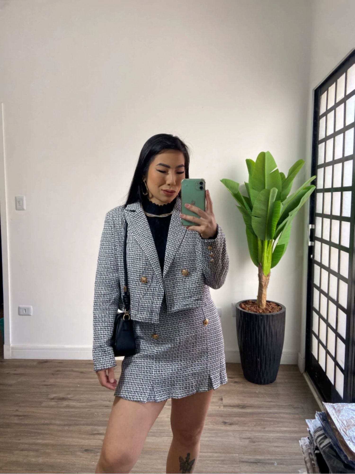 Short Saia tweed Bianca 161 - Preto