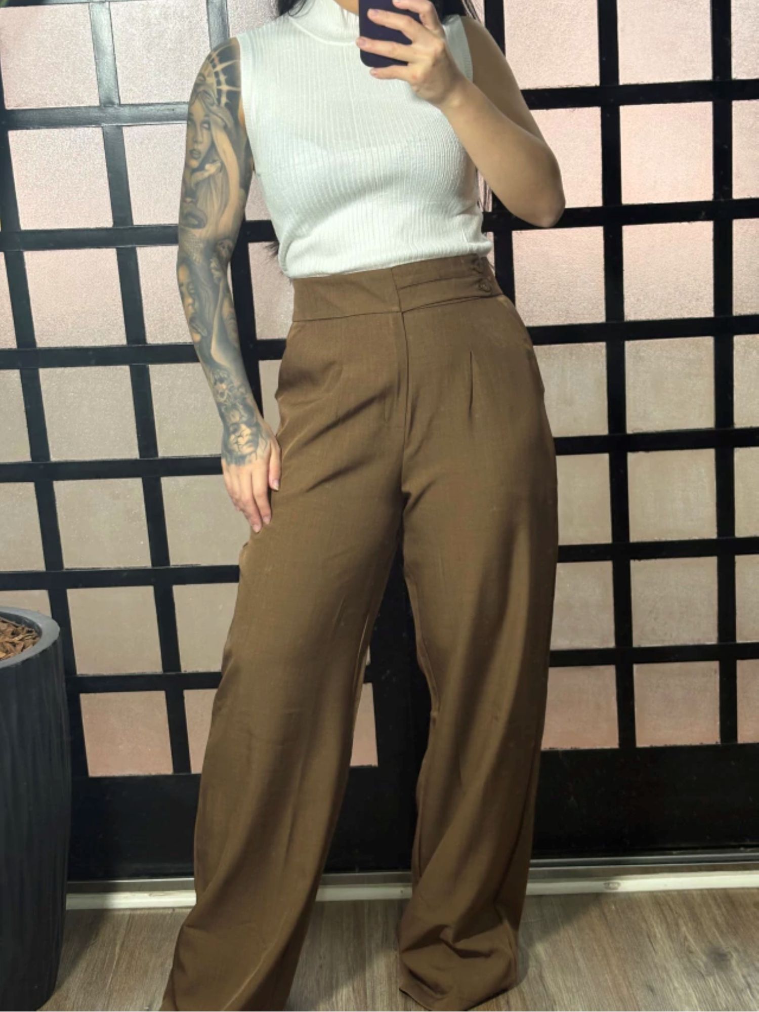 Calça pantalona alfaiataria Deise 1696 -Marrom