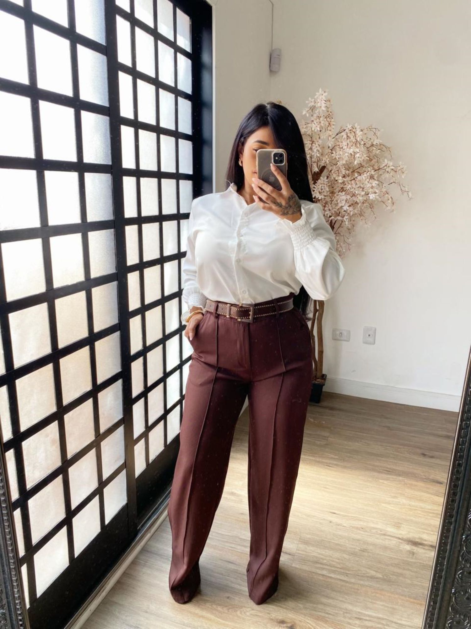 Calça Pantalona C/ Cinto Atena 3490 - Vinho C118