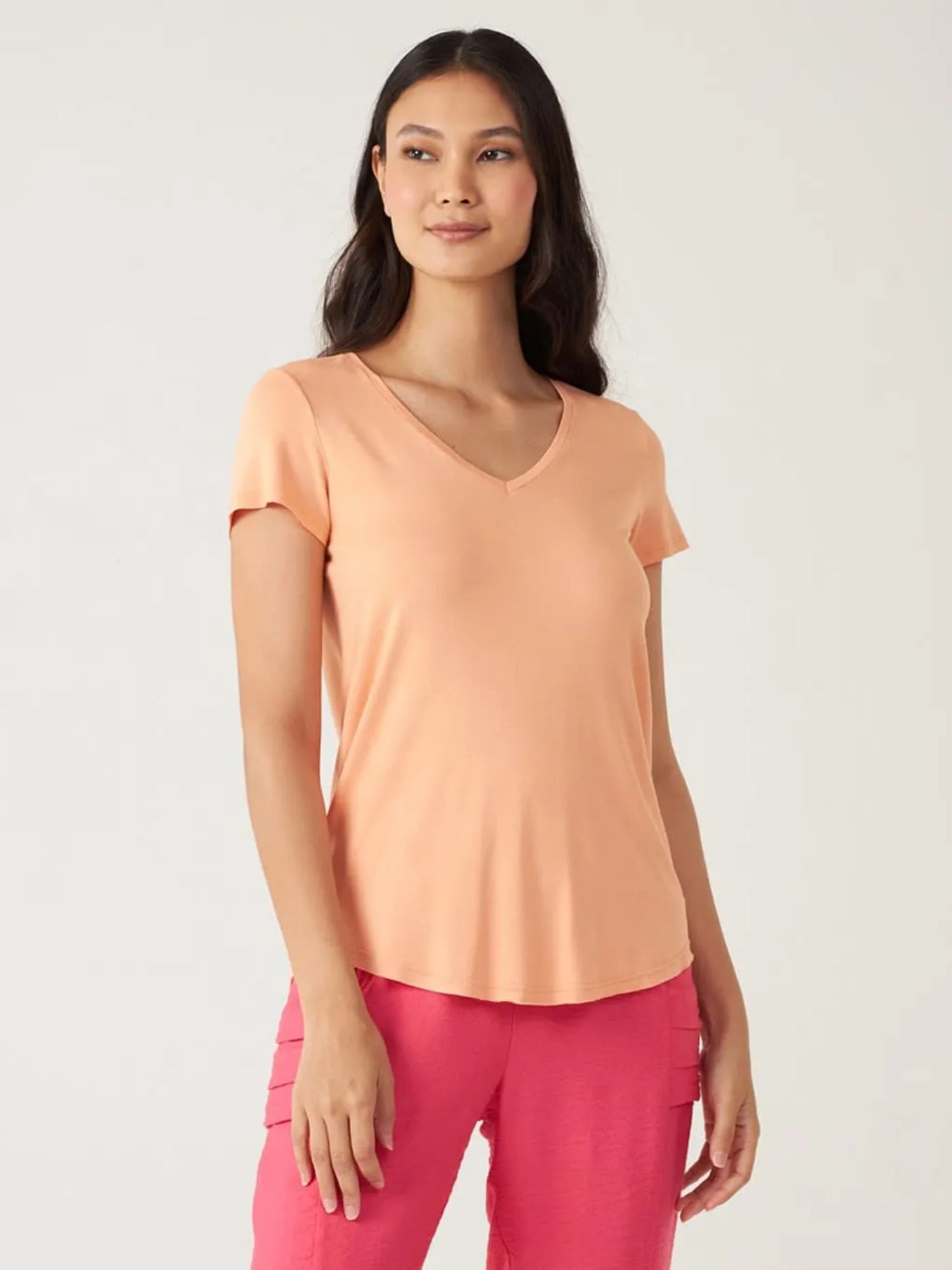 Blusa Básica Feminina Mullet Decote V Em Viscose Stretch Laranja