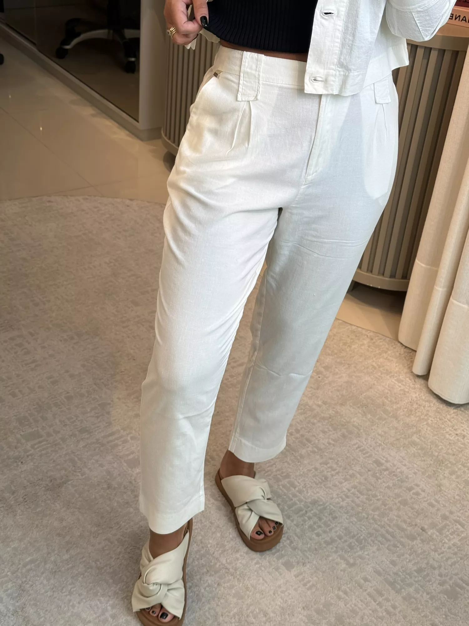 Calça Biamar De Alfaiataria Em Sarja Off White 
