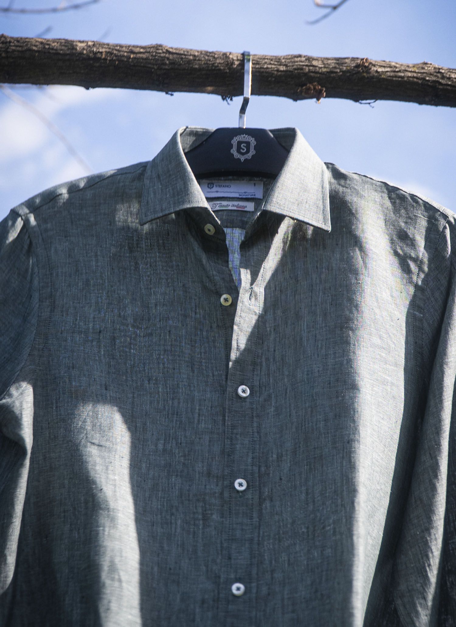 Camisa Stefano Linho italiano Verde Oliva