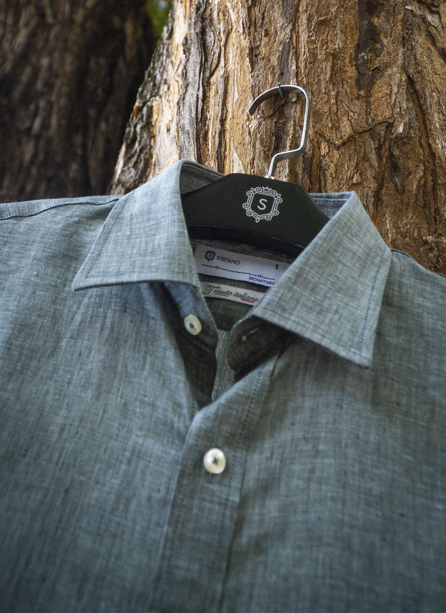 Camisa Stefano Linho italiano Verde Oliva