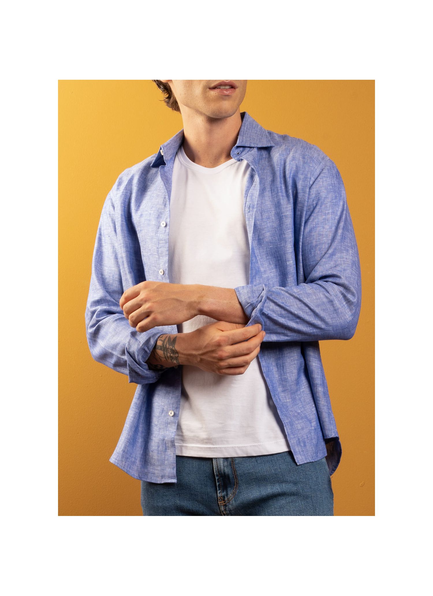 Camisa Stefano Linho Irlandês Azul