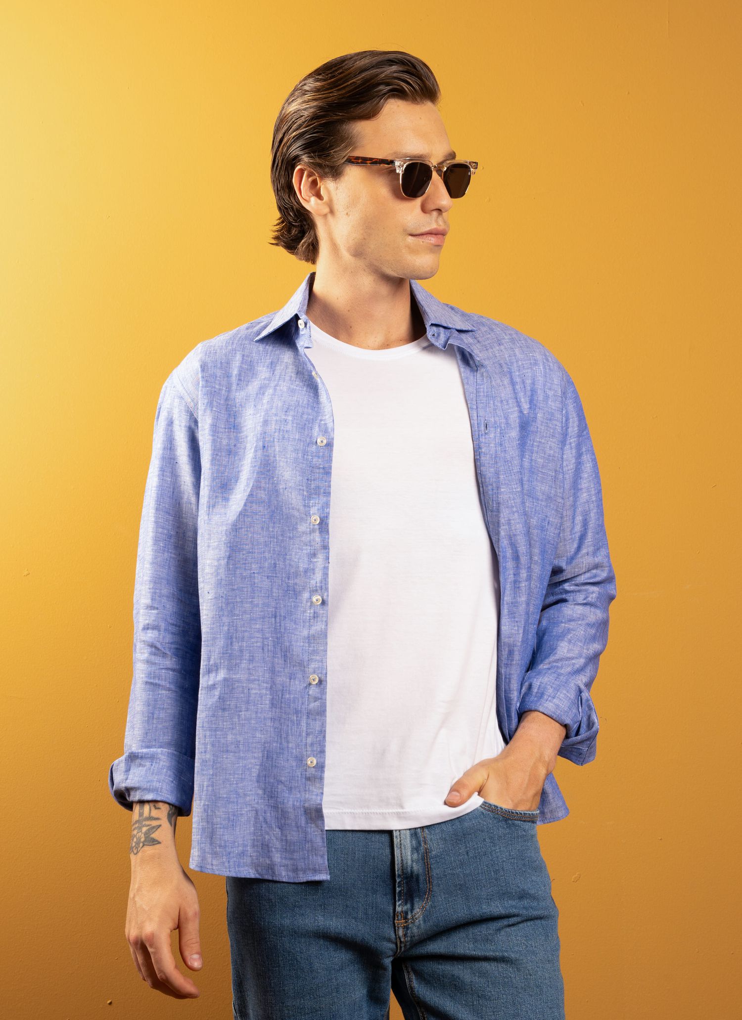 Camisa Stefano Linho Irlandês Azul